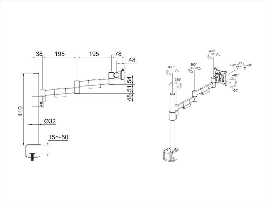 Laikiklis Multibrackets MB VESA DESKMOUNT OFFICELINE SINGLE II Juodas