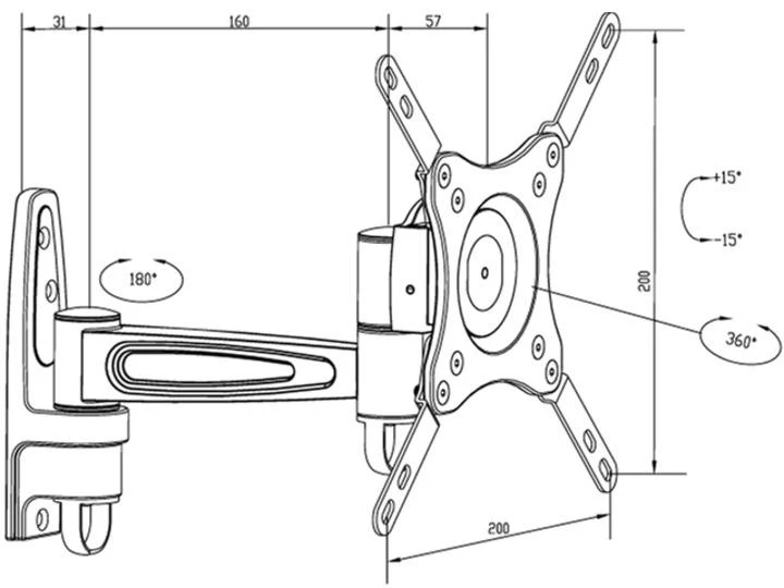Laikiklis Multibrackets Daugiafunkciniai laikikliai MB FLEXARM 360 II 25KG VESA 75-200 BL