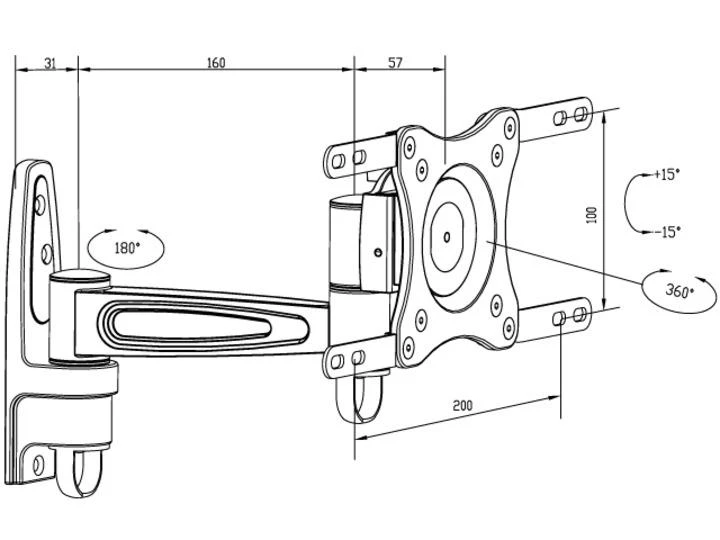 Laikiklis Multibrackets Daugiafunkciniai laikikliai MB FLEXARM 360 II 25KG VESA 75-200 BL