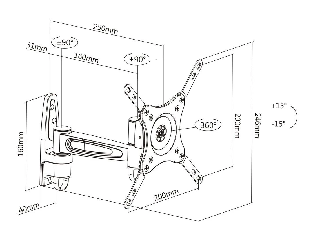 Laikiklis Multibrackets Daugiafunkciniai laikikliai MB FLEXARM 360 II 25KG VESA 75-200 BL
