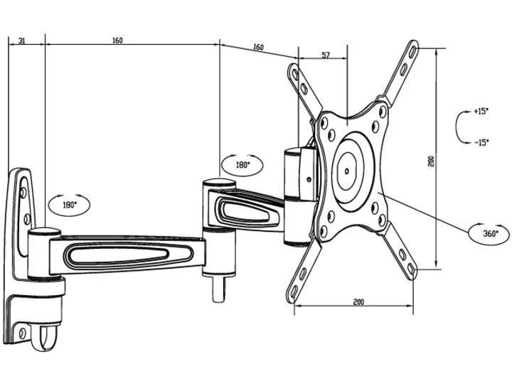 Laikiklis Multibrackets Daugiafunkciniai laikikliai MB FLEXARM 360 III 25KG VESA 75-200 SLVR