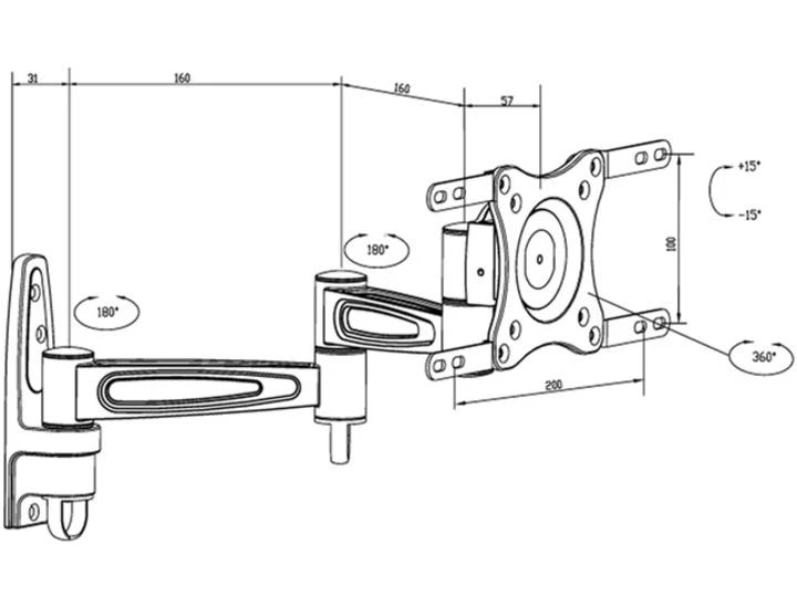 Laikiklis Multibrackets Daugiafunkciniai laikikliai MB FLEXARM 360 III 25KG VESA 75-200 SLVR