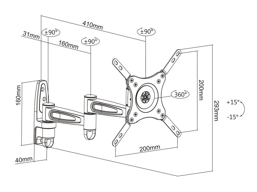 Laikiklis Multibrackets Daugiafunkciniai laikikliai MB FLEXARM 360 III 25KG VESA 75-200 SLVR