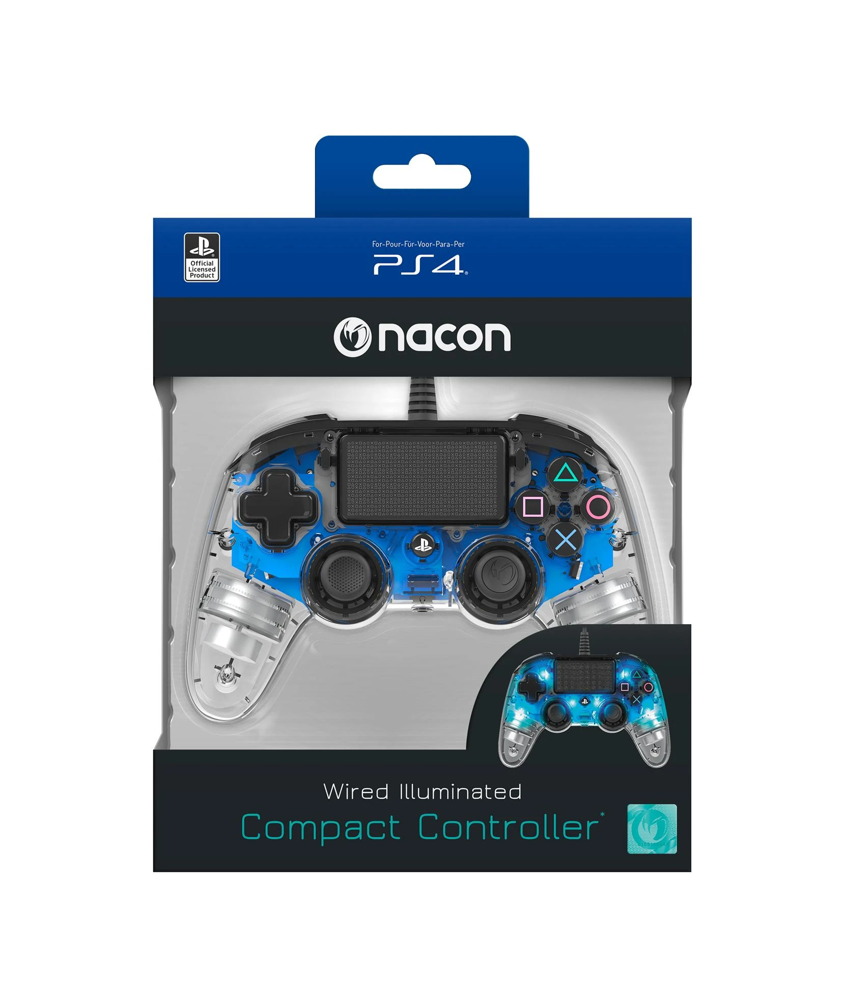 NACON PS4OFCPADCLBLUE žaidimų valdiklis Žaidimų pultelis PlayStation 4 Analoginis / skaitmeninis Mėlyna, Permatomas