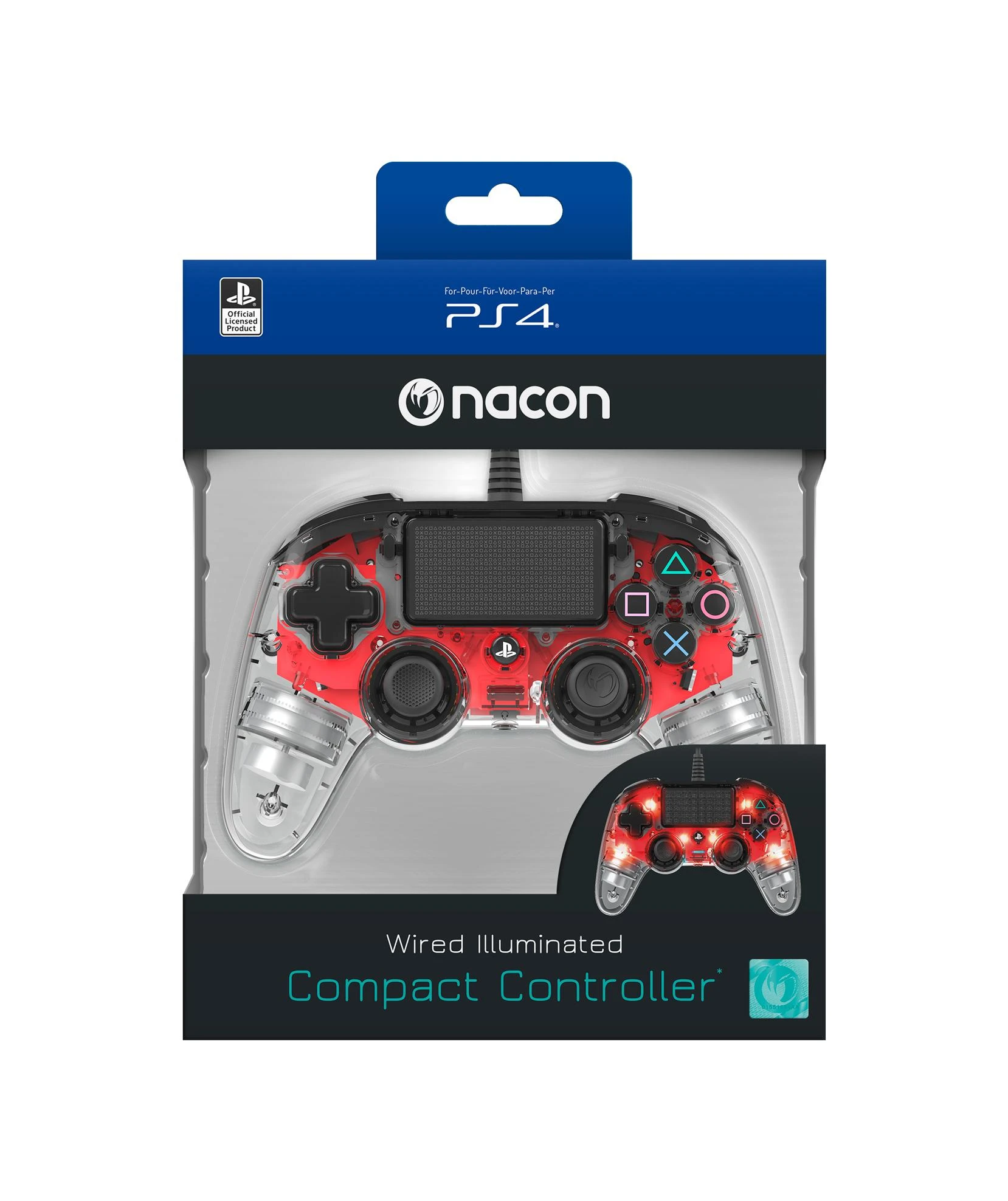 NACON PS4OFCPADCLRED žaidimų valdiklis Žaidimų pultelis PlayStation 4 Analoginis / skaitmeninis Raudona, Permatomas
