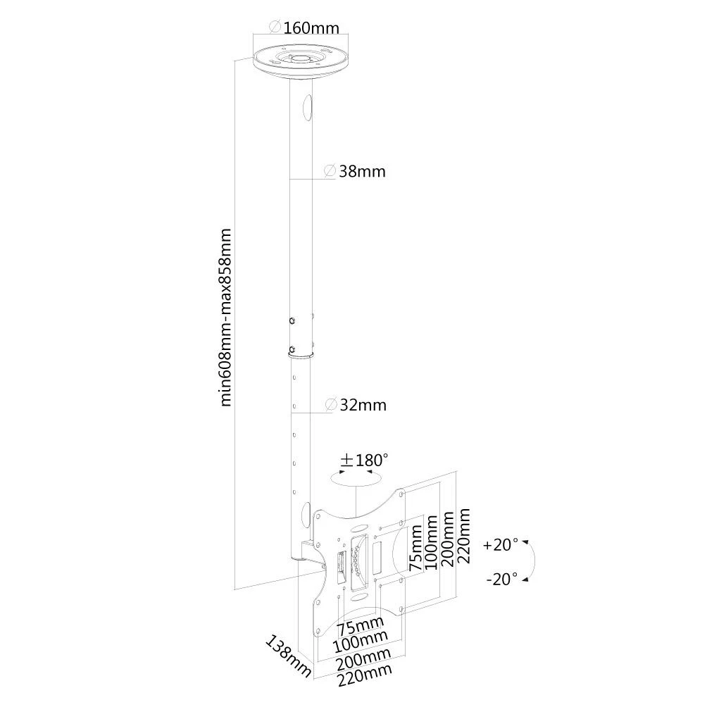 „NewStar“ plokščiaekranio televizoriaus lubinis laikiklis (aukštis: 60–85 cm)
