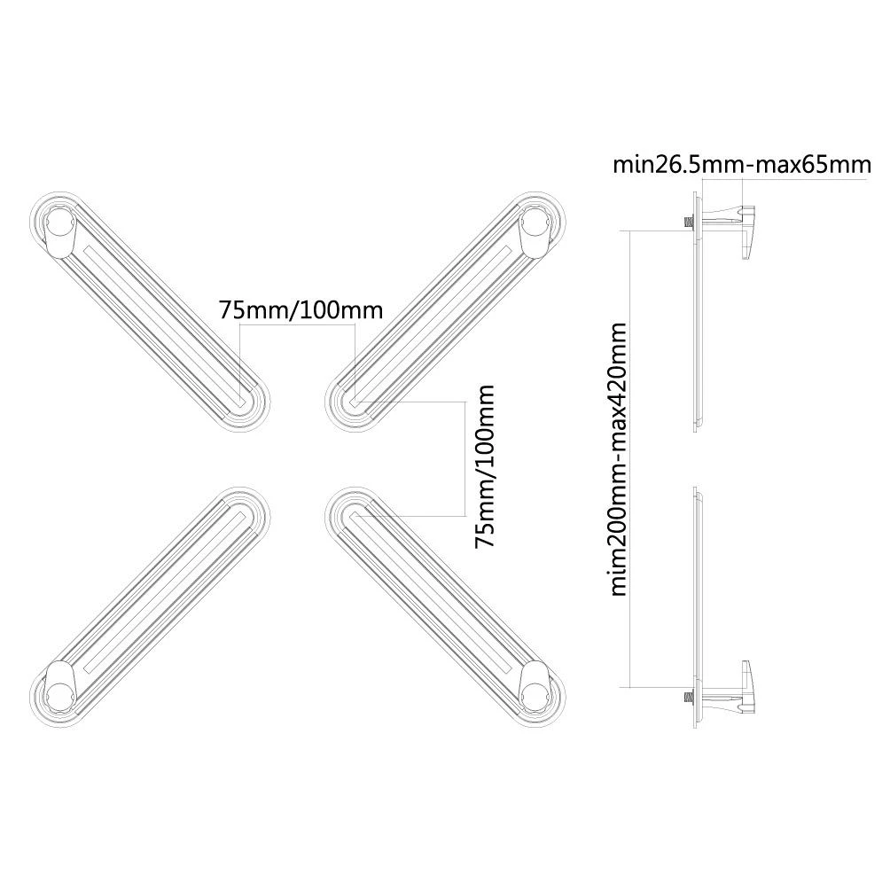 Laikiklis „NEOMOUNTS BY NEWSTAR FPMA-VESANON VESA“ monitoriaus adapterio rinkinys tinka 75x75 ir 100x100 mm bei 13–27 colių laikikliams, kurių storis yra nuo 25,5 mm.
