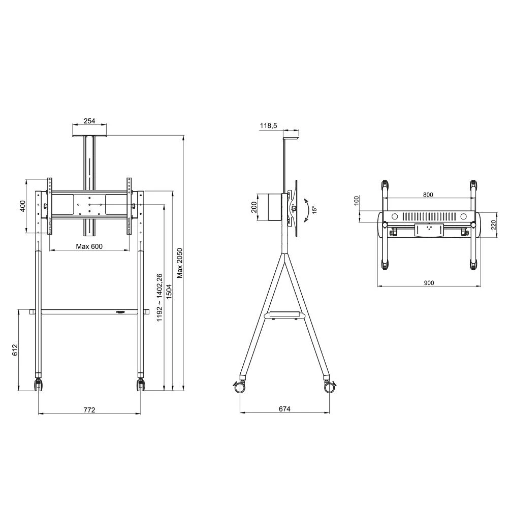 Laikiklis „Neomounts NEWSTAR“ MOBILUSIS PLOKŠČIAEKRANIO GRINDŲ STOVAS (AUKŠTIS: 110–144 CM) 32–65" Juodas
