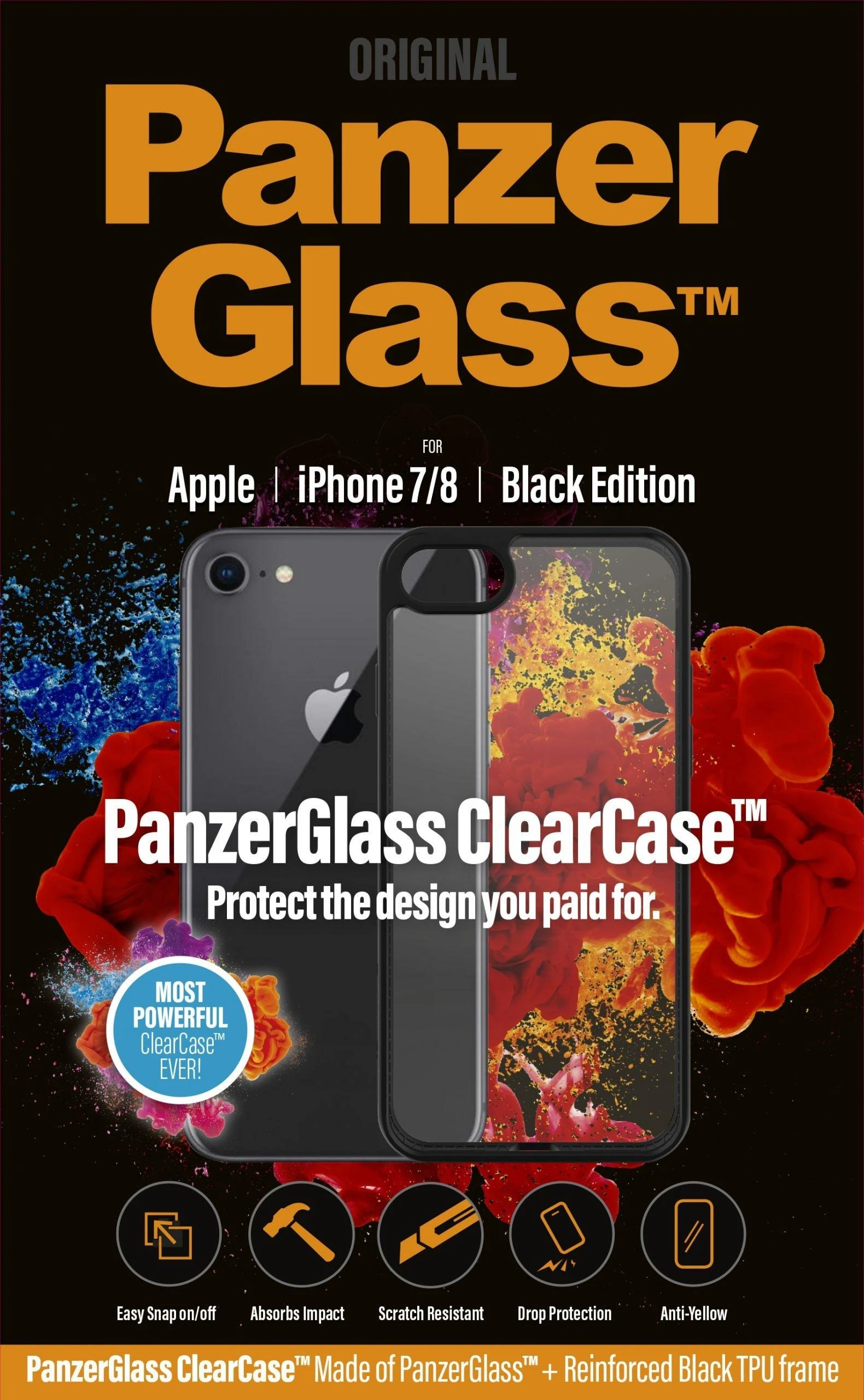 Panzer Glass PanzerGlass | Ekrano apsauga | Iphone | iPhone 7/8/se (2020 m.) | Grūdintas senėjimą stabdantis stiklas | Juodas/Crystal Clear | Skaidri ekrano apsauga