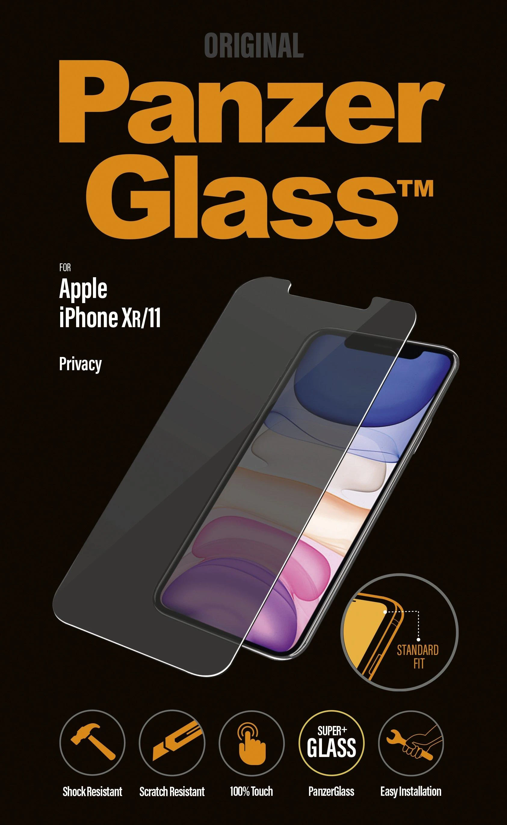 Panzer Glass PanzerGlass | P2662 | Ekrano apsauga | Apple | iPhone Xr/11 | Grūdintas stiklas | Skaidrus | Konfidencialumo filtras; Nedūžtančios filmas (sulaiko stiklą ir apsaugo nuo stiklo šukių dūžtant); Lengvas montavimas su pilnais klijais; Suderinamas su visais dėklais; Anti-glare danga (sumažina šviesos atspindį); Mėlyna šviesos mažinimas; Oleofobinis sluoksnis (antibakterinis + antipirštų atspaudai); 100% prisilietimo išsaugojimas; Išlaiko visas telefono funkcijas