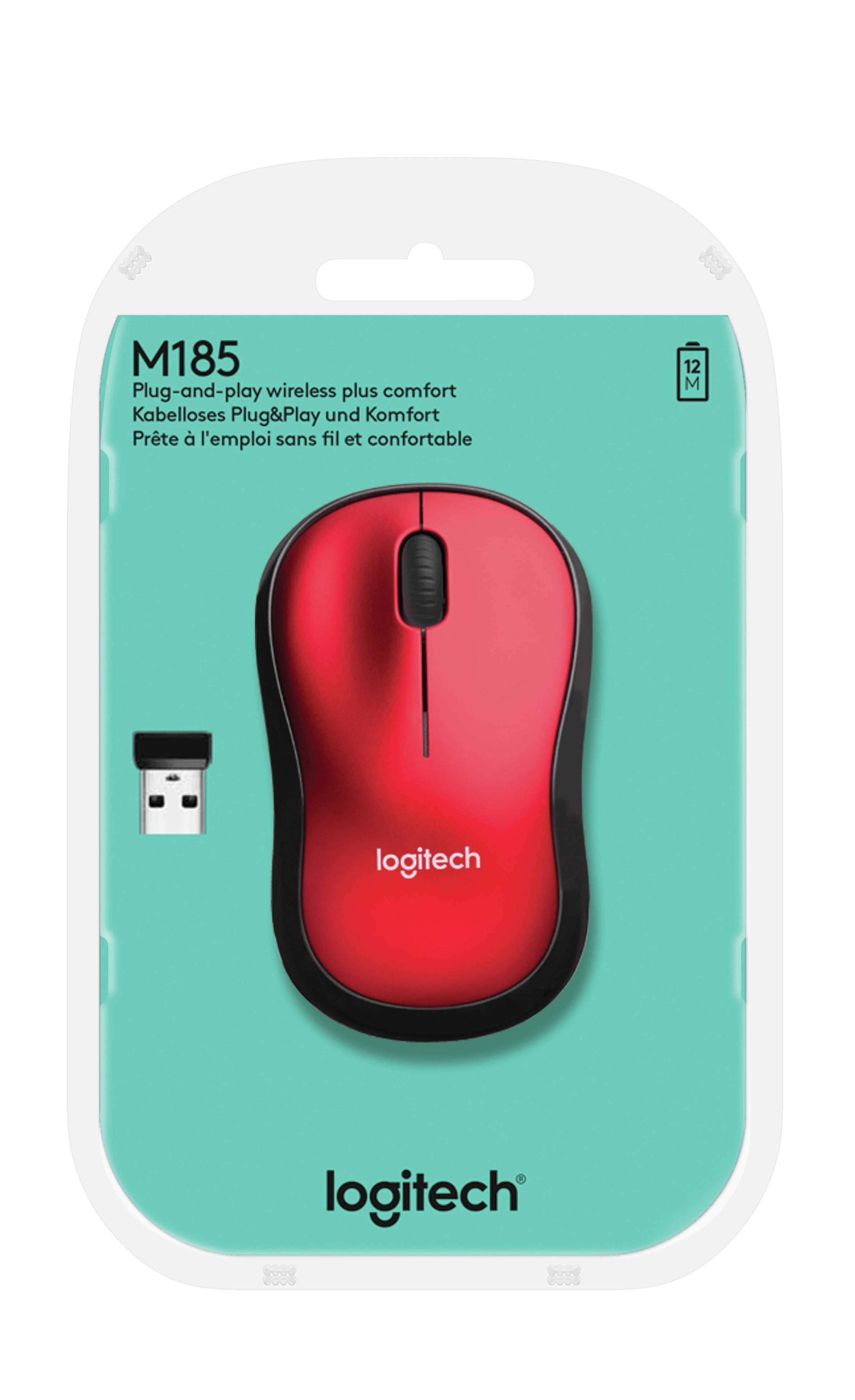 Bevielė pelė Logitech M185. Raudona