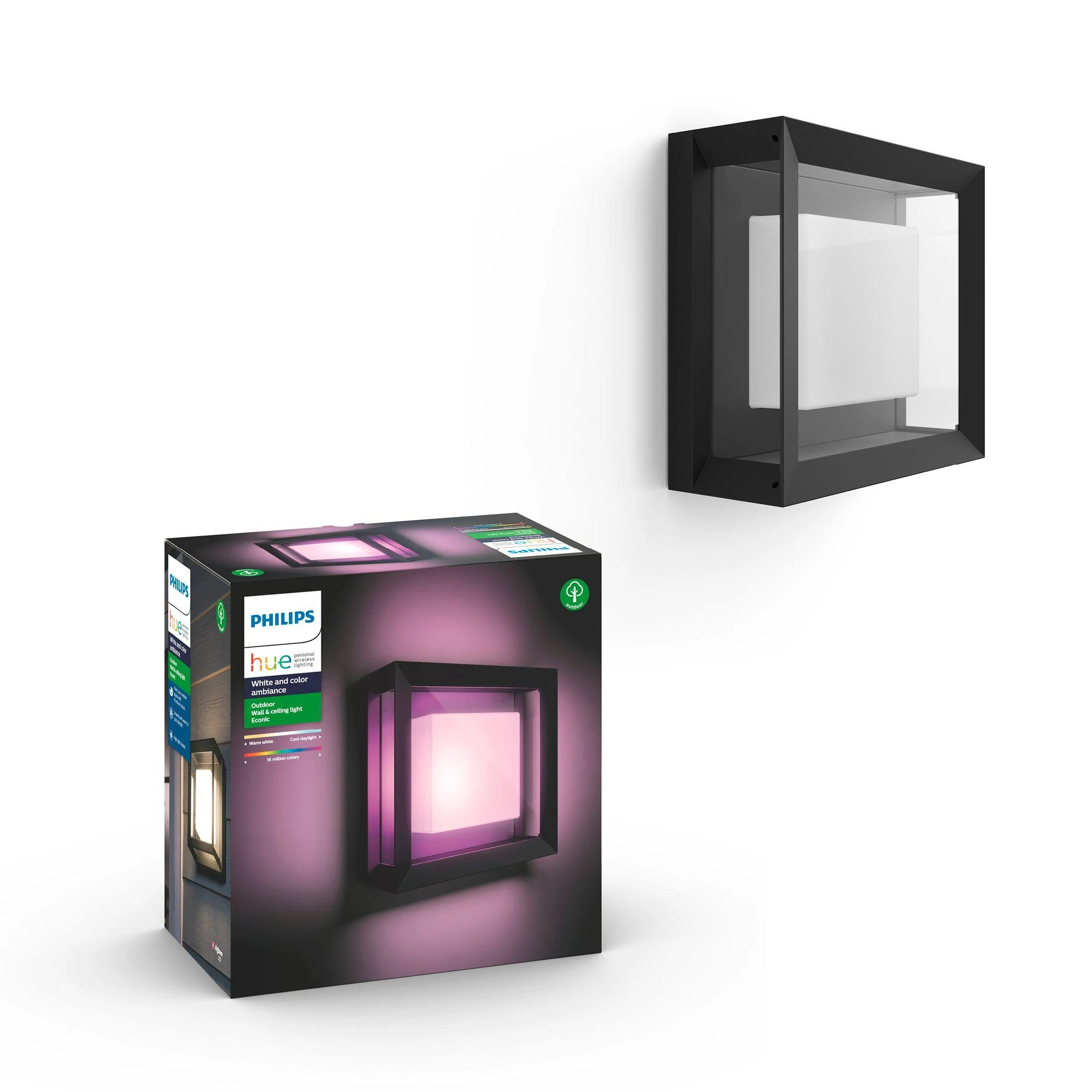 Philips Hue Econic Sieninis lauko šviestuvas (Baltas ir spalvotas) aprašymas - Prekės nuotrauka