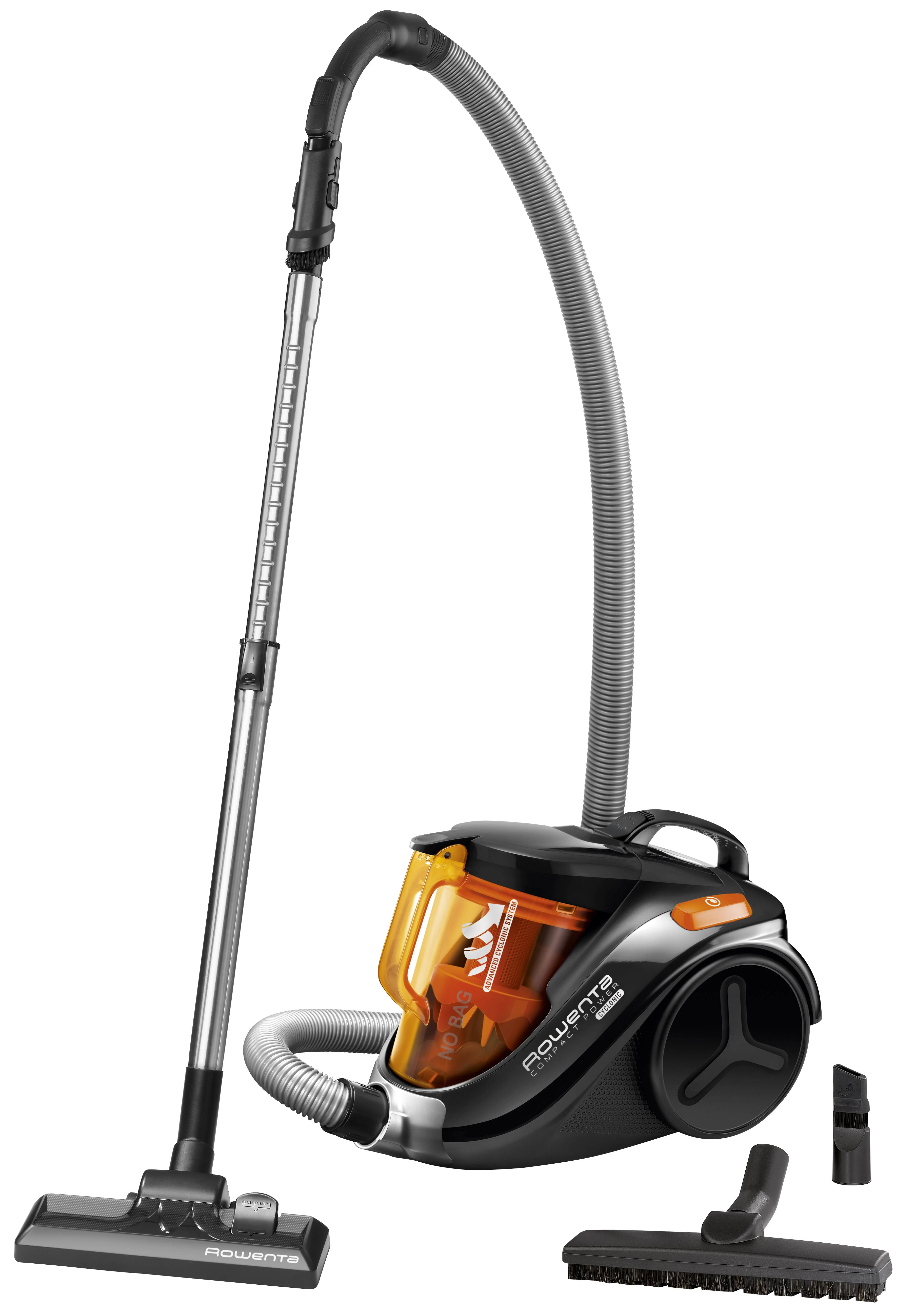Rowenta RO3753EA dulkių siurblys be maišelio, sausas valymas, galia 750 W, dulkių talpa 1,5 l, 79 dB, juodas/oranžinis