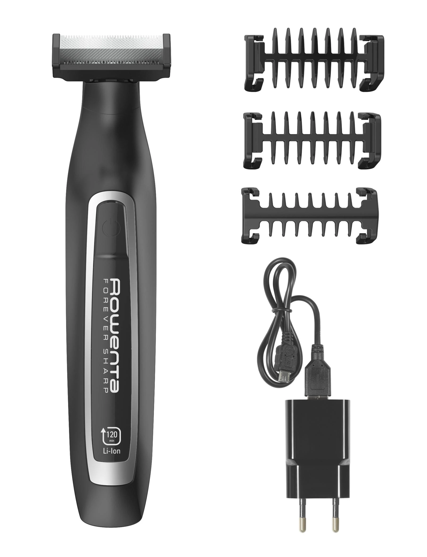 Rowenta Forever Sharp TN6000 barzdos kirpimo mašinėlė „Wet & Dry“ Juoda, Sidabras