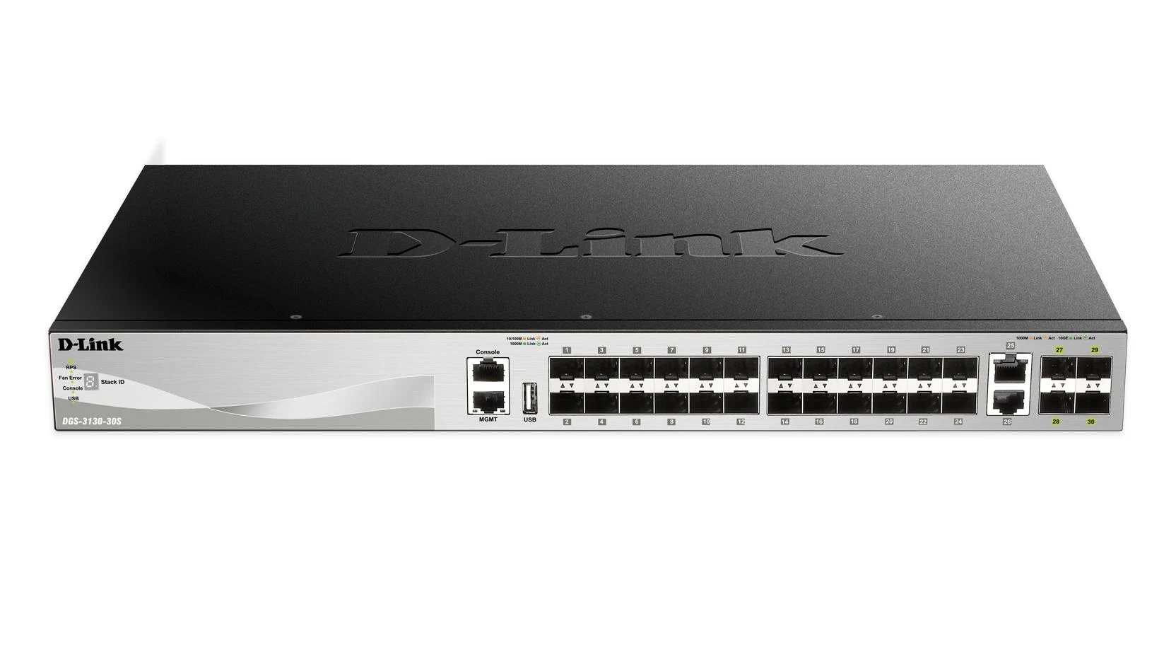 Šakotuvas D-LINK 24 prievadų gigabito PoE / PoE+ su 2 10GBASE-T ir 4 SFP+ prievadais – biudžetinis PoE 370W