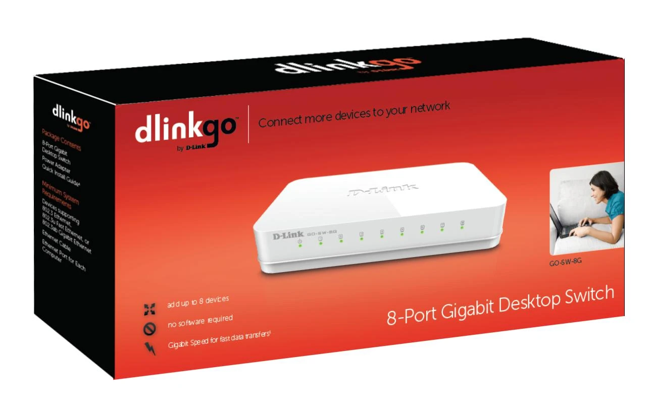 Šakotuvas D-Link GO-SW-8G tinklo komutatorius Ne-valdomas Juoda