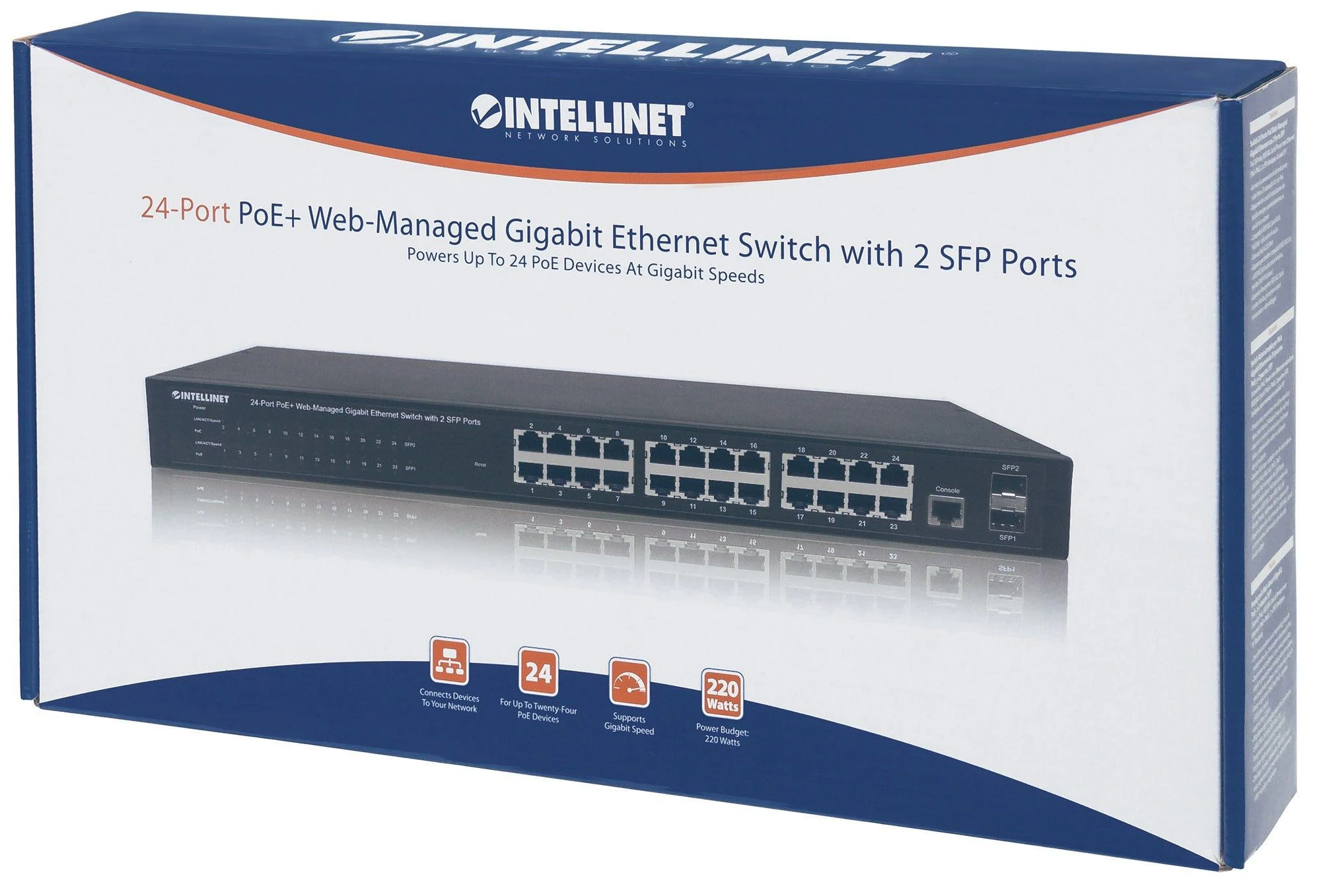 Šakotuvas Intellinet 560559 tinklo komutatorius Gigabit Ethernet (10/100/1000) Juoda Maitinimas per Eternetą (PoE)