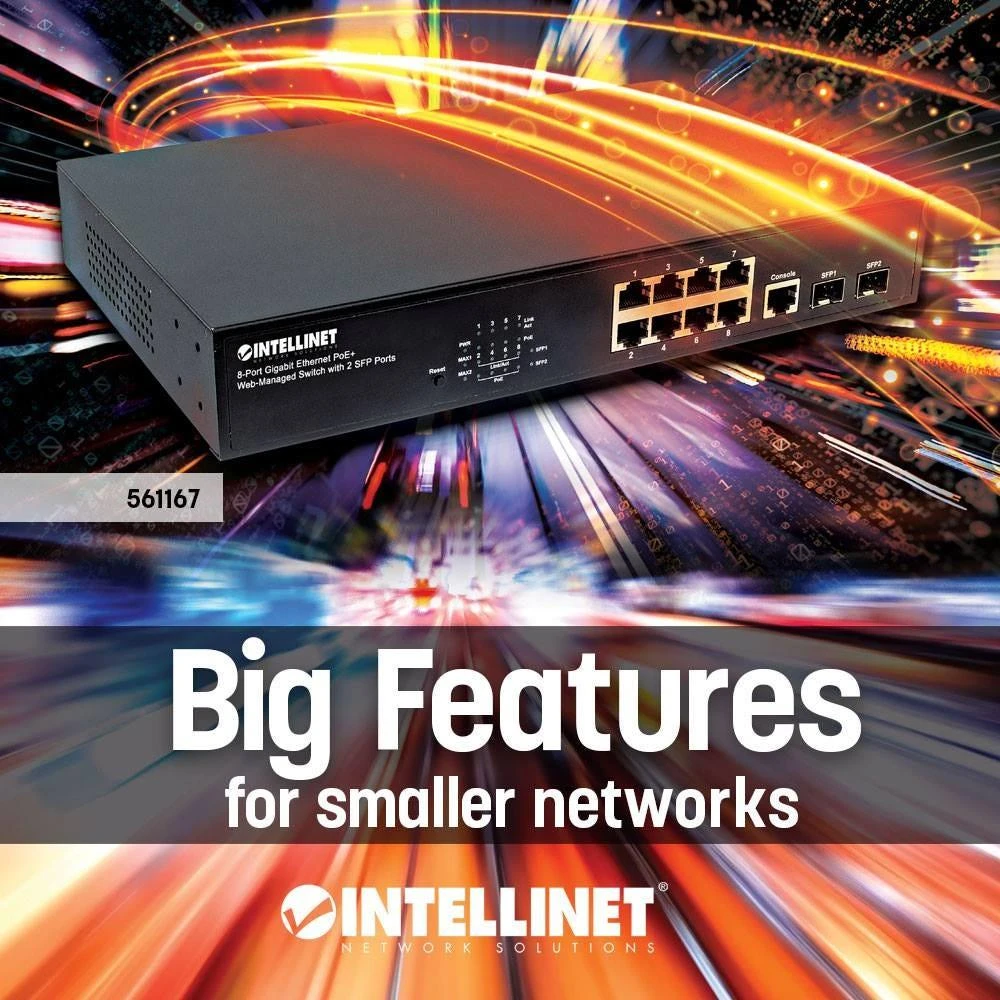 Šakotuvas Intellinet 561167 tinklo komutatorius Valdomas Gigabit Ethernet (10/100/1000) Juoda Maitinimas per Eternetą (PoE)