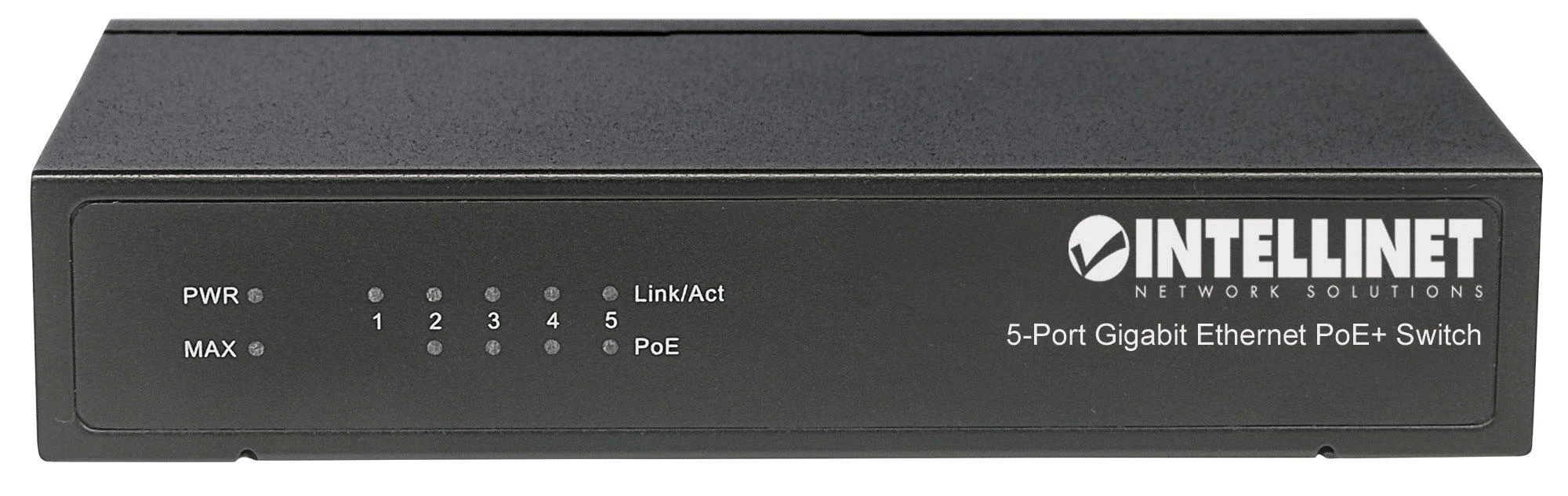 Šakotuvas Intellinet Gigabit Switch PoE+ 5x RJ45 60W stalinis metalinis dėklas