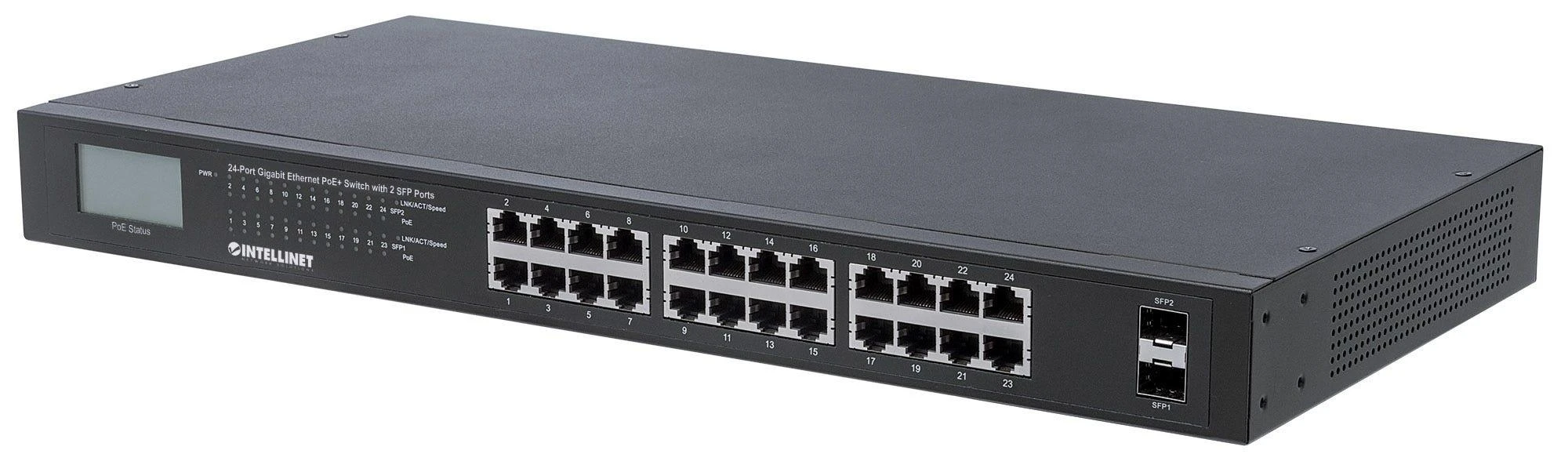Šakotuvas Intellinet 561242 tinklo komutatorius Ne-valdomas Gigabit Ethernet (10/100/1000) Juoda 1U Maitinimas per Eternetą (PoE)