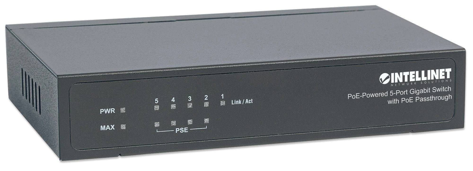 Šakotuvas Intellinet PoE-Powered 5x Gigabit Gigabit Ethernet (10/100/1000) Juoda Maitinimas per Eternetą (PoE)