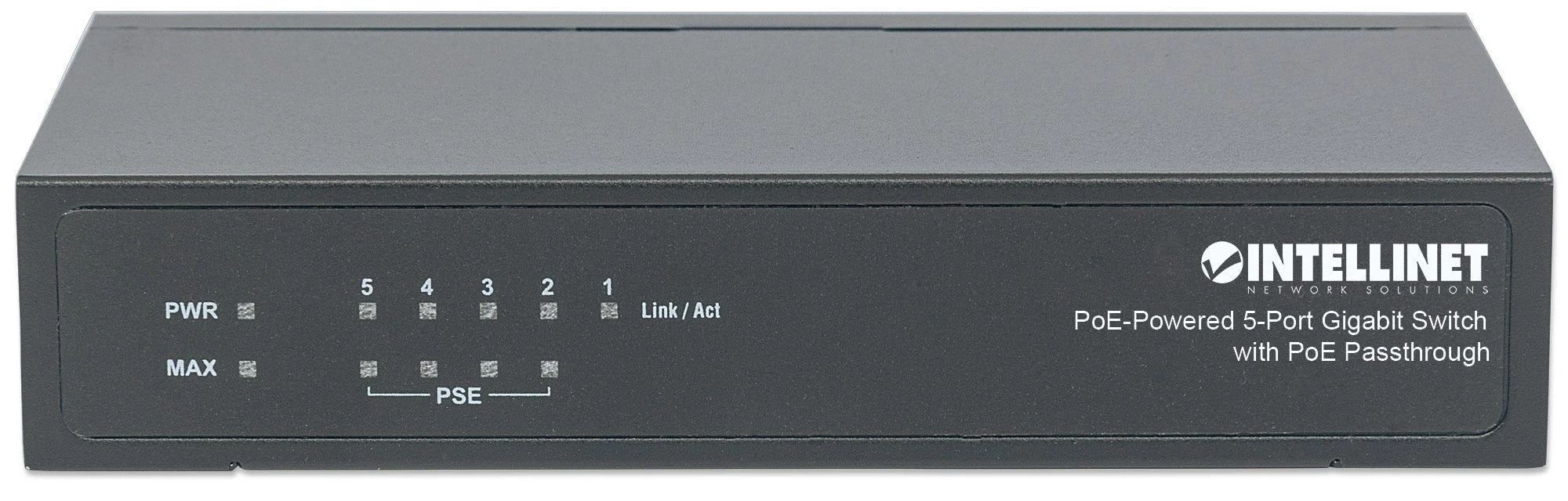 Šakotuvas Intellinet PoE-Powered 5x Gigabit Gigabit Ethernet (10/100/1000) Juoda Maitinimas per Eternetą (PoE)