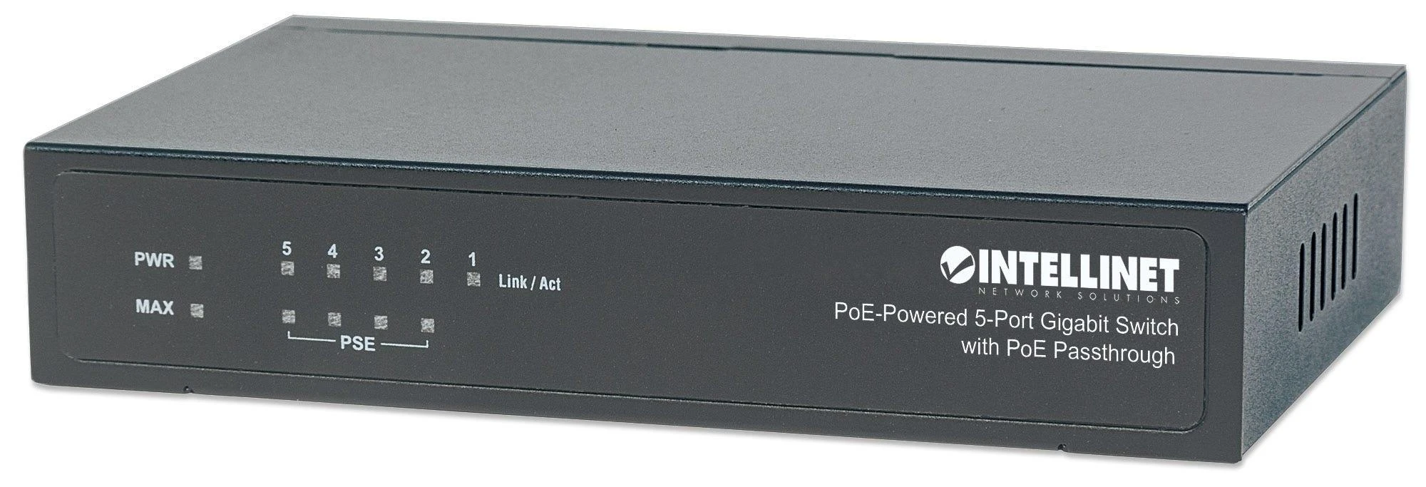 Šakotuvas Intellinet PoE-Powered 5x Gigabit Gigabit Ethernet (10/100/1000) Juoda Maitinimas per Eternetą (PoE)