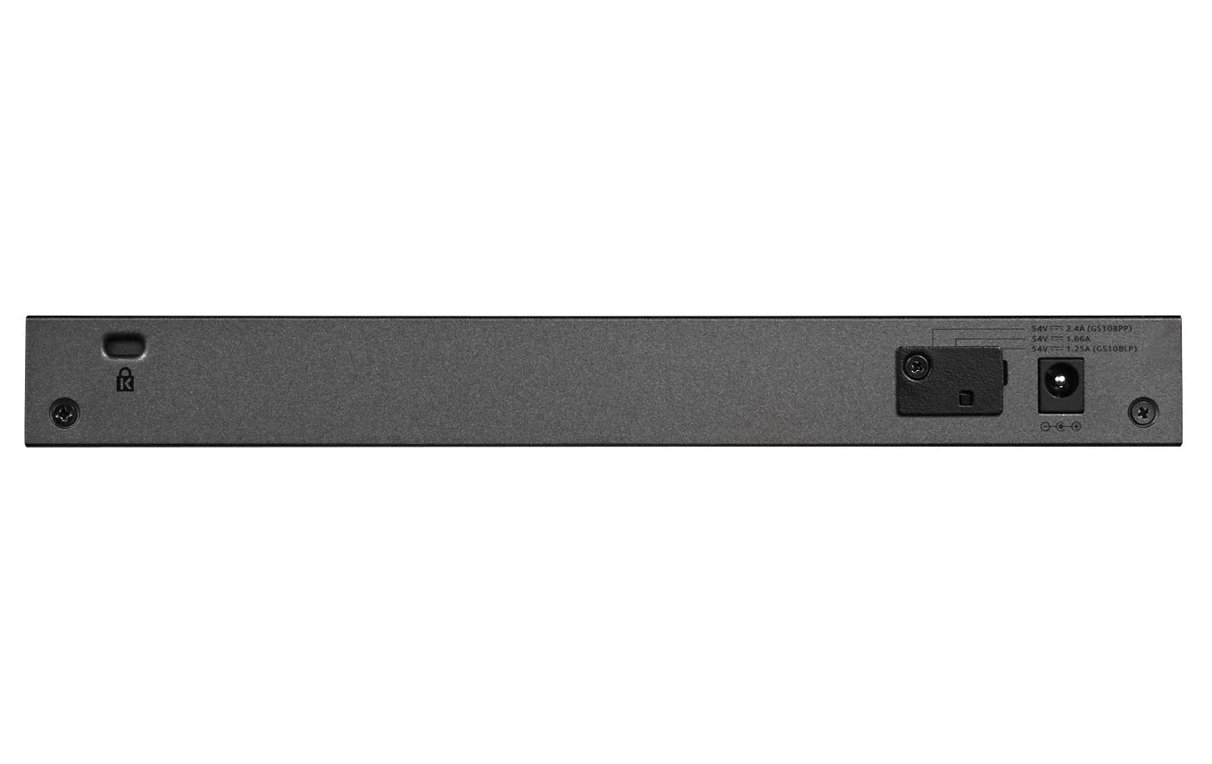 Šakotuvas Netgear GS108LP Ne-valdomas Gigabit Ethernet (10/100/1000) Juoda, Pilka 1U Maitinimas per Eternetą (PoE)