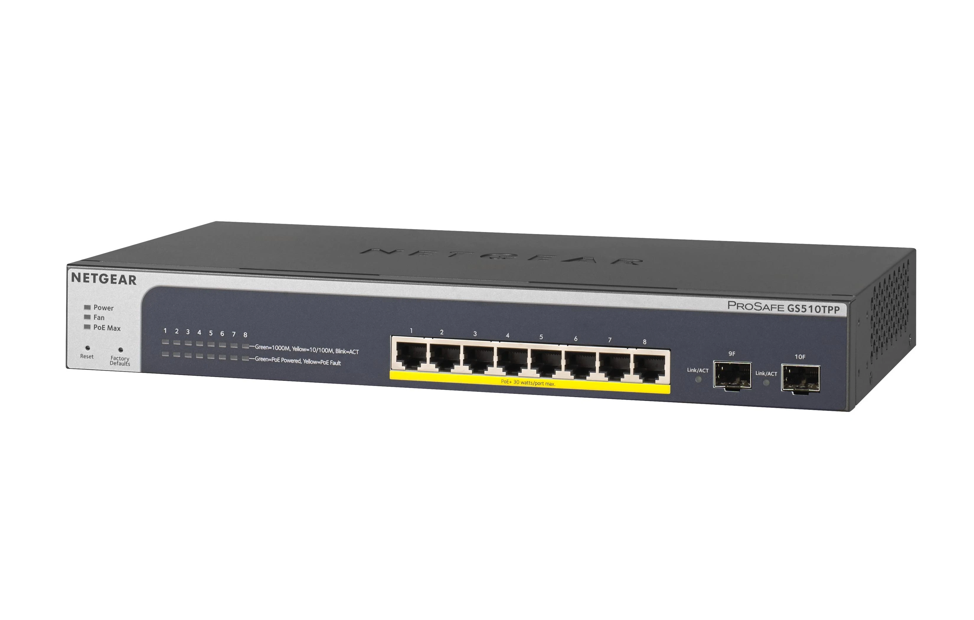 Šakotuvas Netgear Switch GS510TPP žiniatinklio valdymas, montuojamas ant stovo, 1 Gbps (RJ-45) jungčių kiekis 8, SFP jungčių kiekis 2, PoE+ jungčių kiekis 8, maitinimo tipas vienas