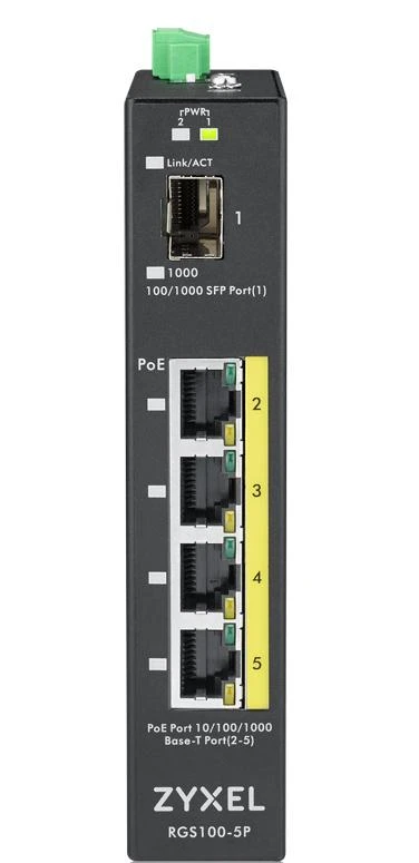 Šakotuvas ZYXEL RGS100-12P, 5 PORT UNMANAGED POE SWITCH, 120 WATT POE, DIN RAIL, IP30, 12-58V DC (5Y WARRANTY)