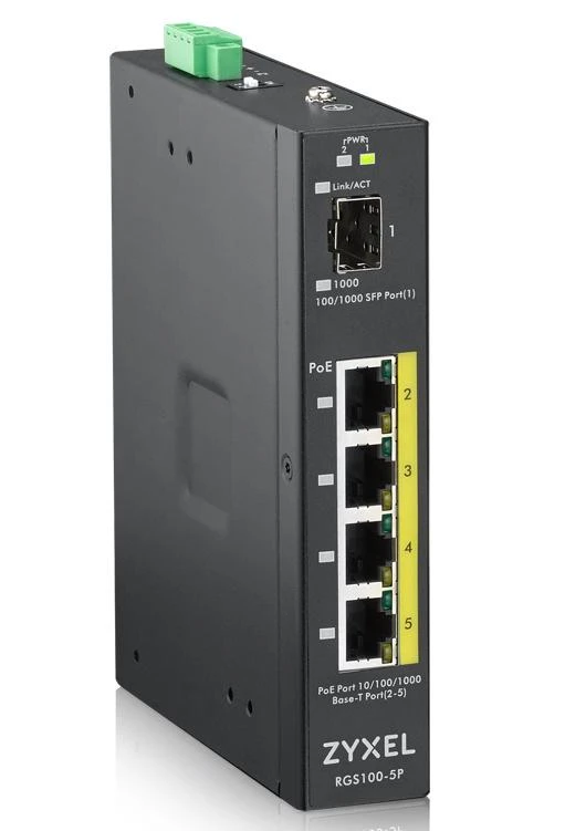 Šakotuvas ZYXEL RGS100-12P, 5 PORT UNMANAGED POE SWITCH, 120 WATT POE, DIN RAIL, IP30, 12-58V DC (5Y WARRANTY)