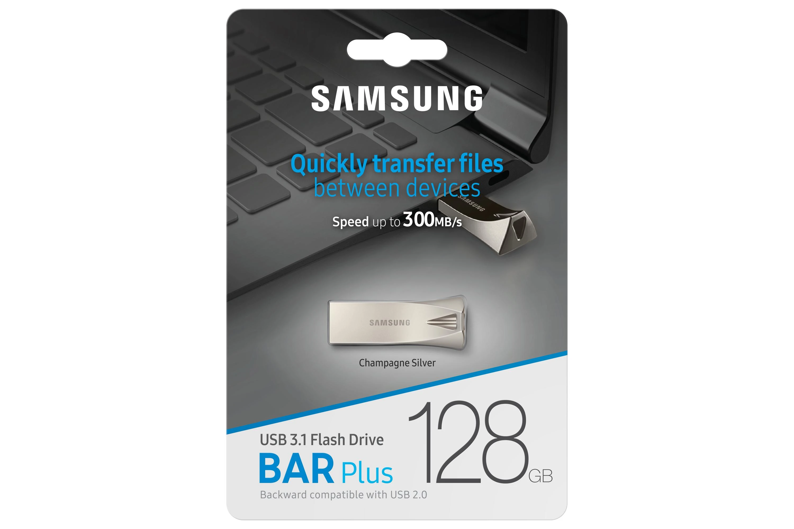 USB atmintinė SAMSUNG BAR Plus 128GB USB 3.1 (Šampaninė sidabrinė) MUF-128BE3/EU