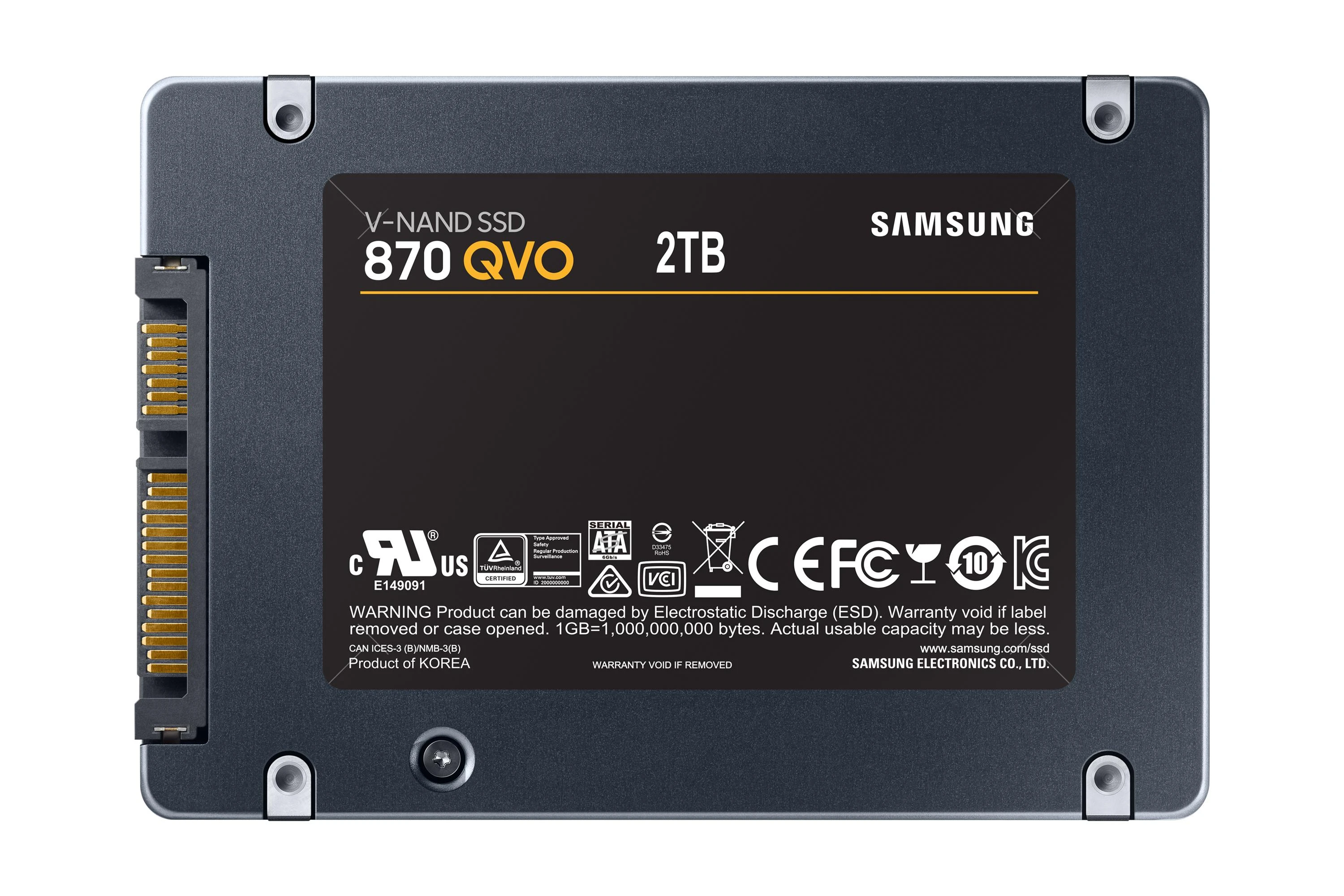 Kietasis diskas SSD SAMSUNG 870 QVO 2TB/SATA 3.0/Rašymo greitis 530 MBytes/sec/Skaitymo greitis 560 MBytes/sec/TBW 720 TB/MTBF 1500000 hours/MZ-77Q2T0BW