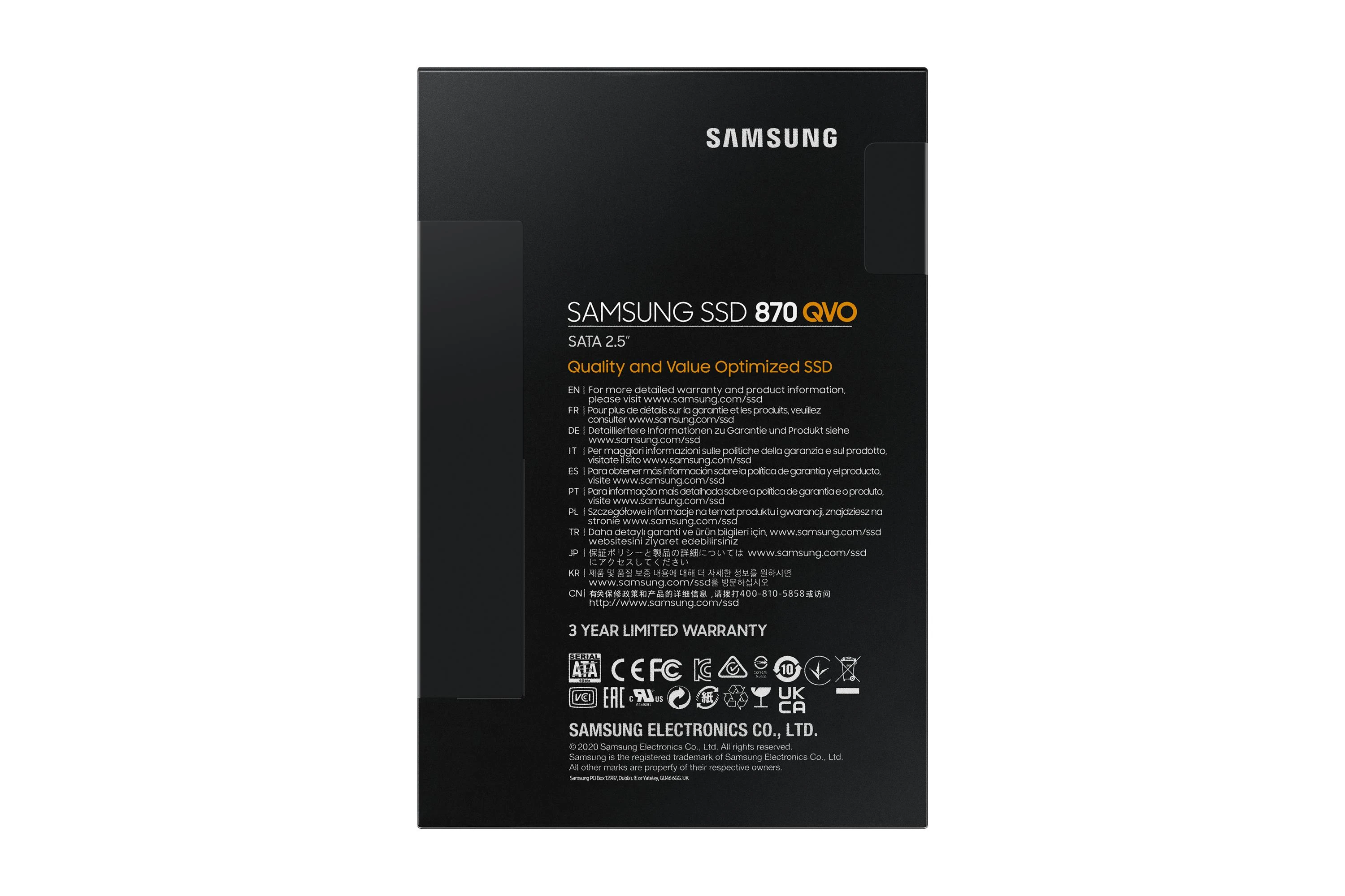 Kietasis diskas SSD SAMSUNG 870 QVO 2TB/SATA 3.0/Rašymo greitis 530 MBytes/sec/Skaitymo greitis 560 MBytes/sec/TBW 720 TB/MTBF 1500000 hours/MZ-77Q2T0BW