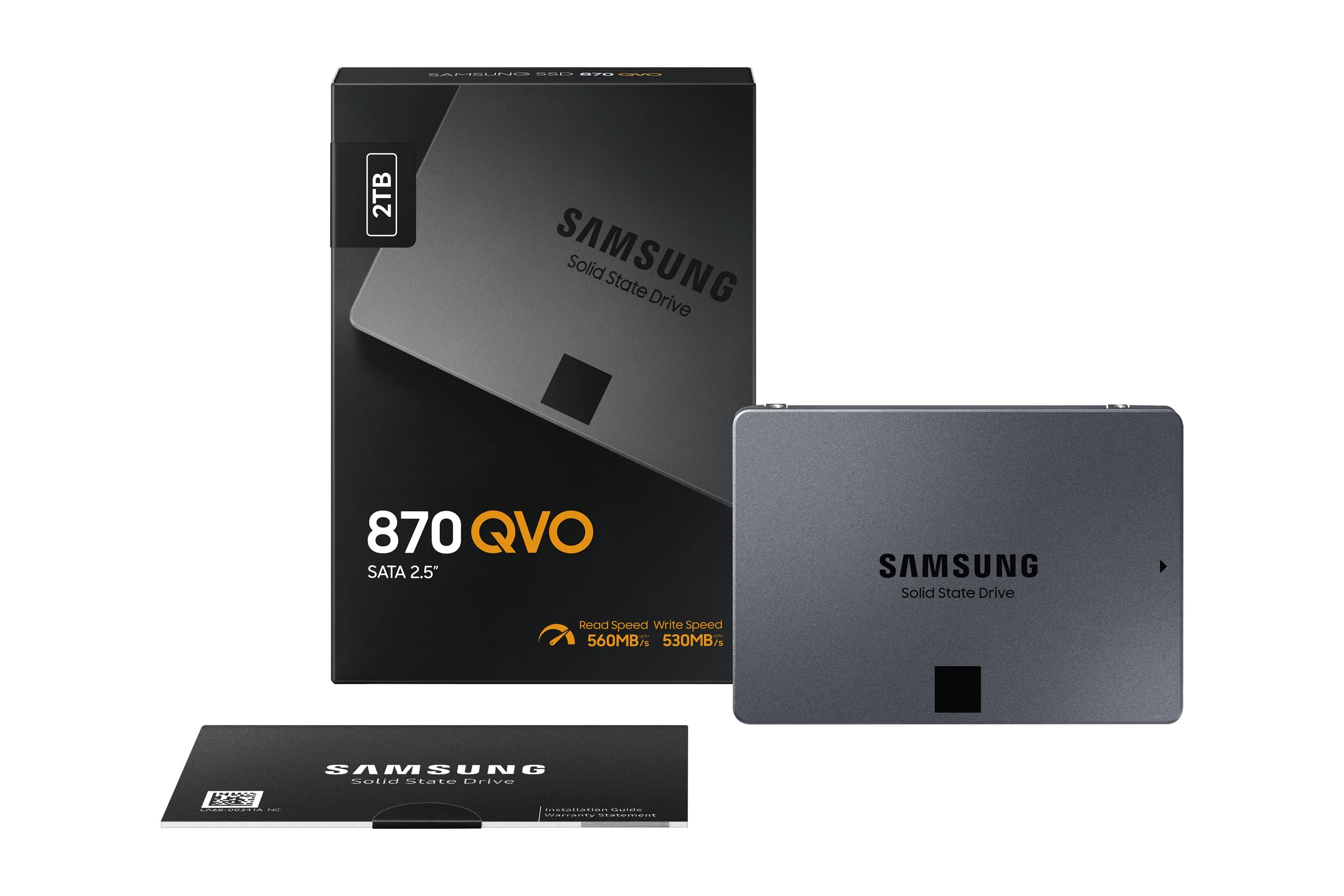 Kietasis diskas SSD SAMSUNG 870 QVO 2TB/SATA 3.0/Rašymo greitis 530 MBytes/sec/Skaitymo greitis 560 MBytes/sec/TBW 720 TB/MTBF 1500000 hours/MZ-77Q2T0BW
