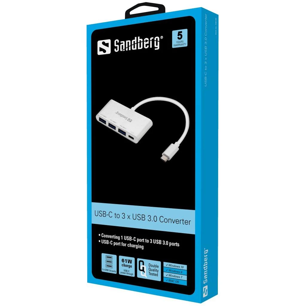 Sandberg USB-C iki 3xUSB 3.0 Hub + PD