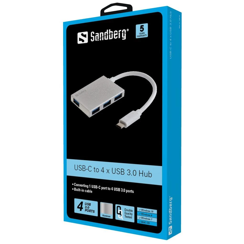 Sandberg USB-C į 4 USB 3.0 šakotuvas pakuotėje