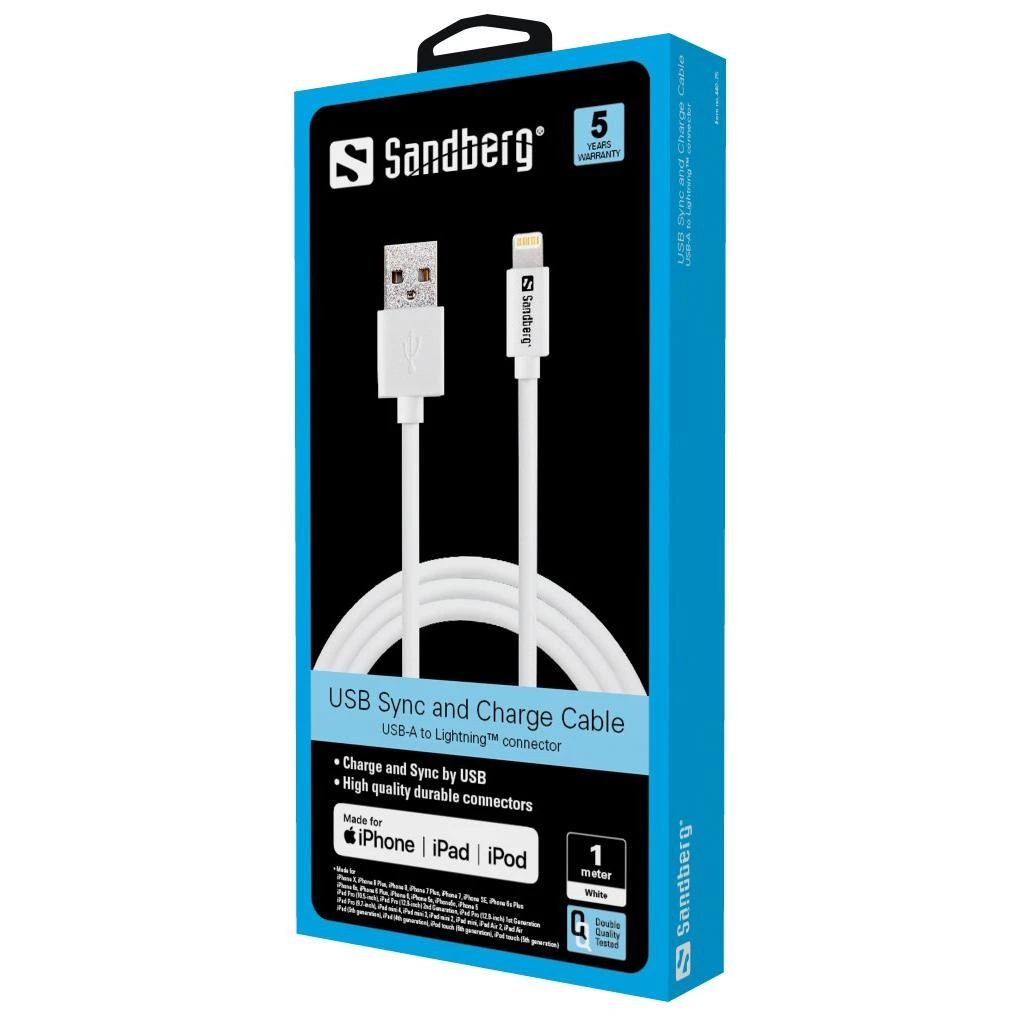 Sandberg USB>Lightning MFI 1m Balta