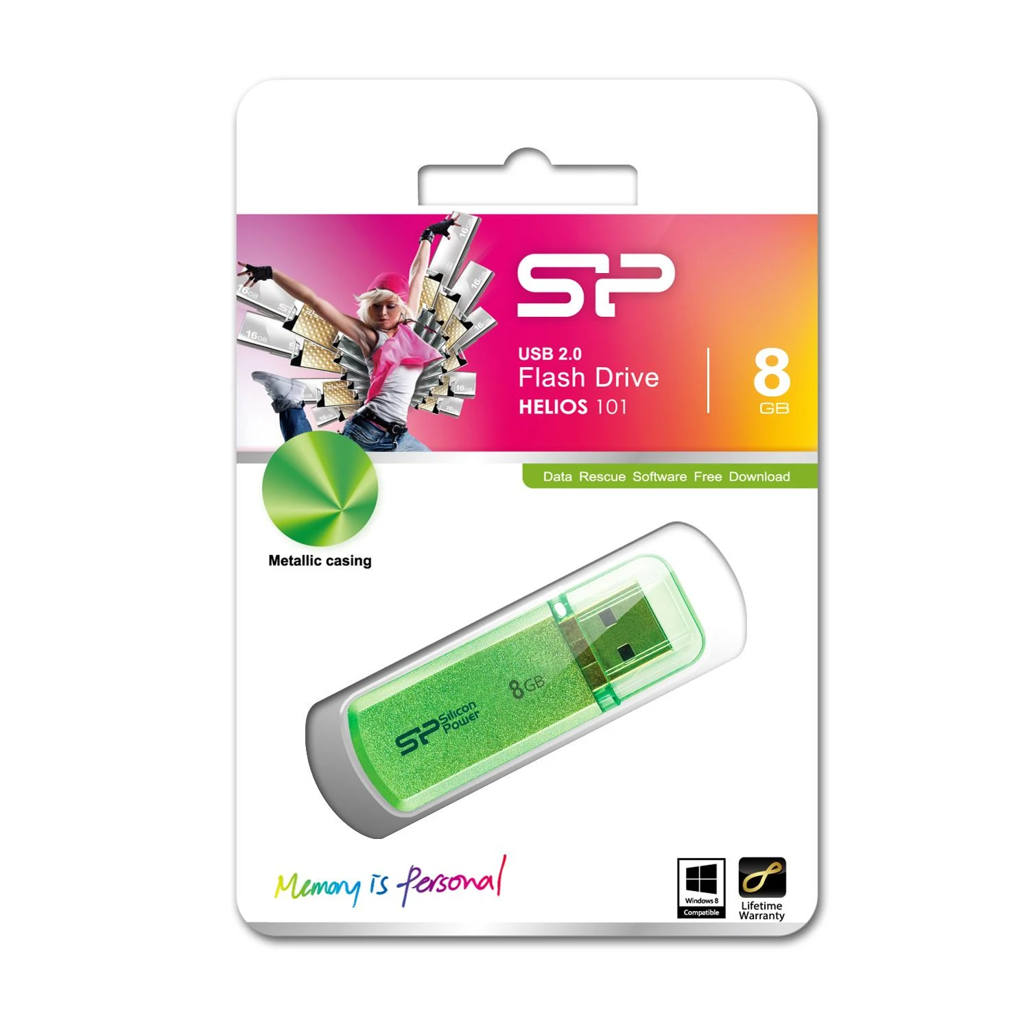 Silicon Power | Helios 101 | 8 GB | USB Type-A | Žalias