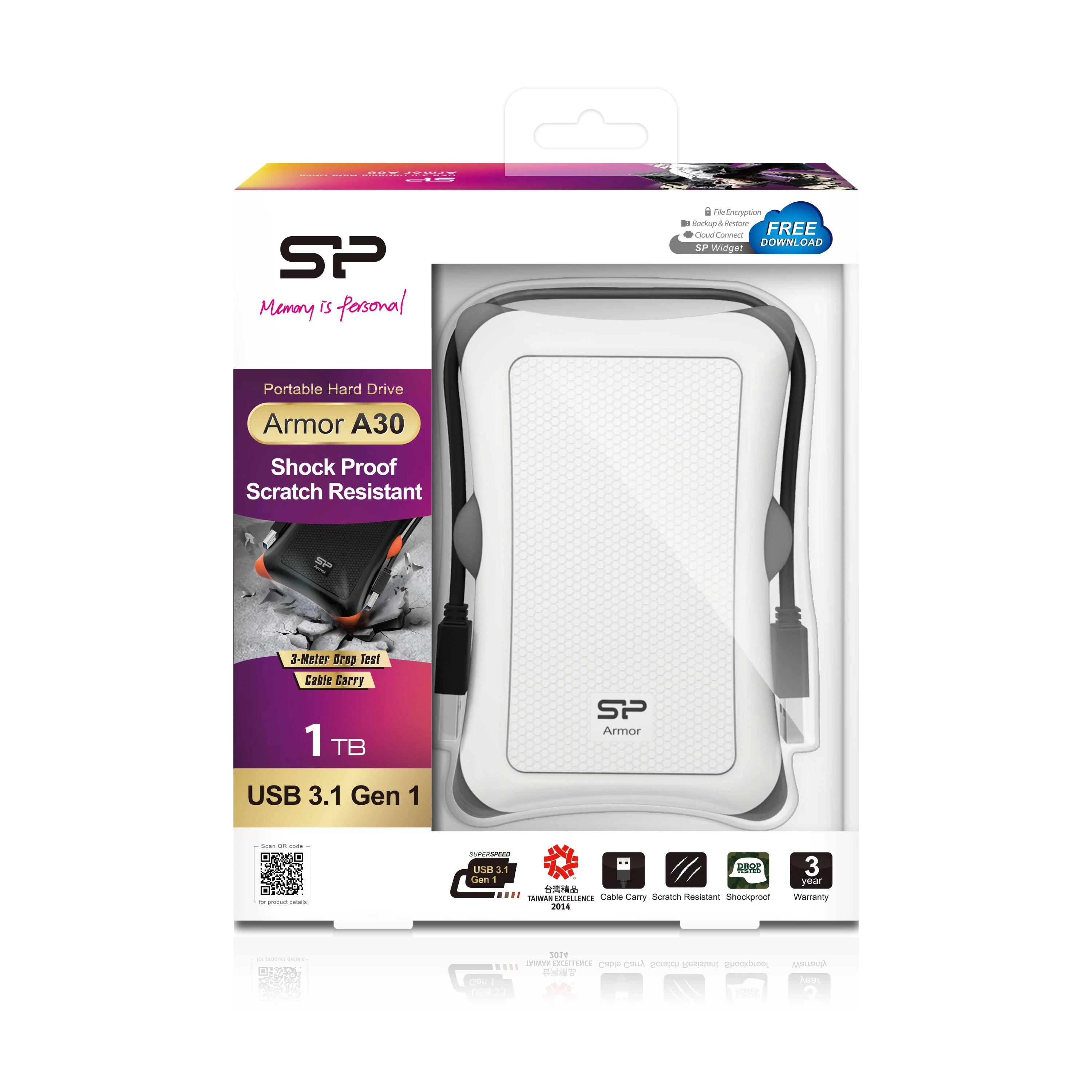 Kietasis diskas Silicon Power Armor A30 1TB | 1000 GB | 2,5" | USB 3.1 | Baltas
