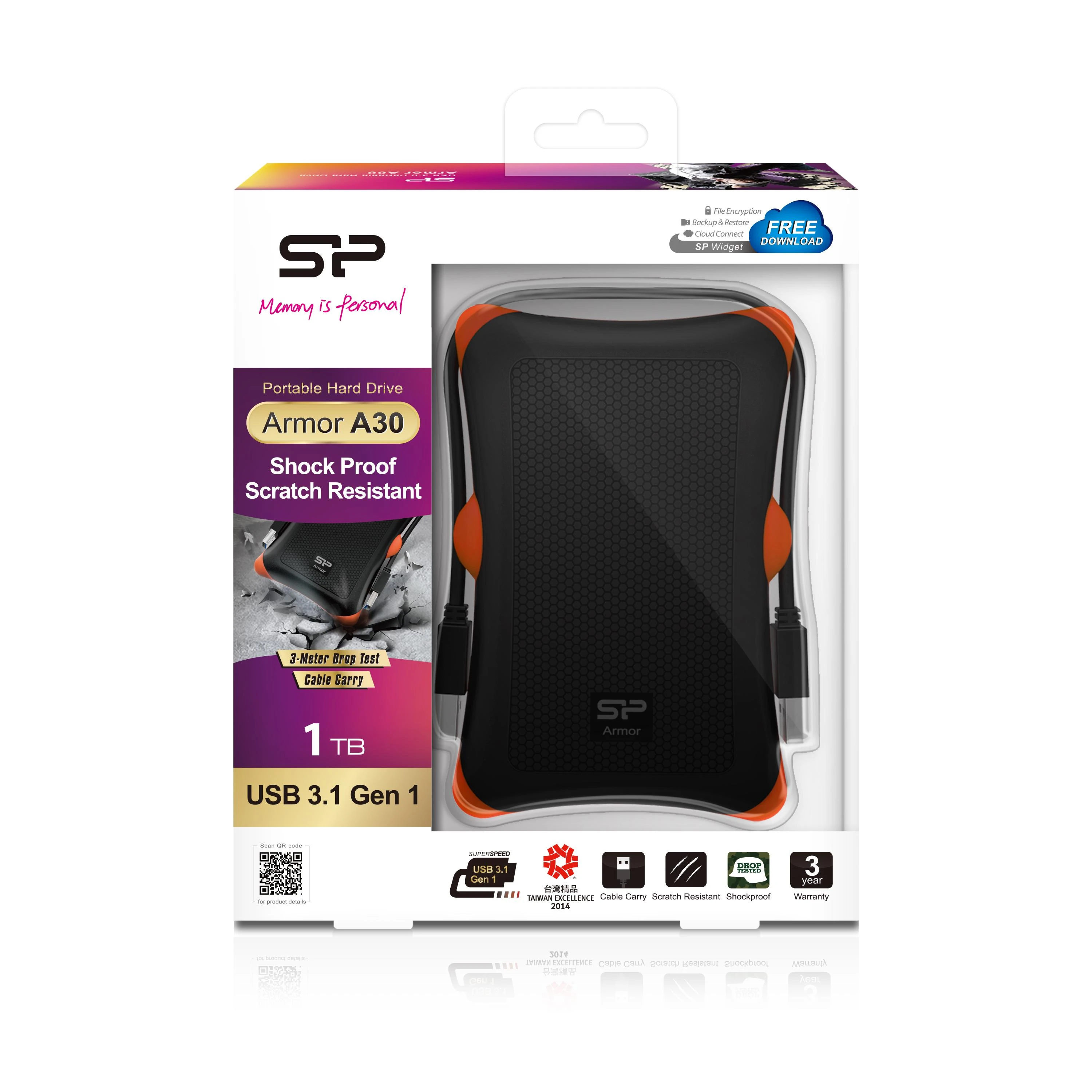 Išorinis kietasis diskas Silicon Power Armor A30 1TB 2.5 ", USB 3.1, Juodas
