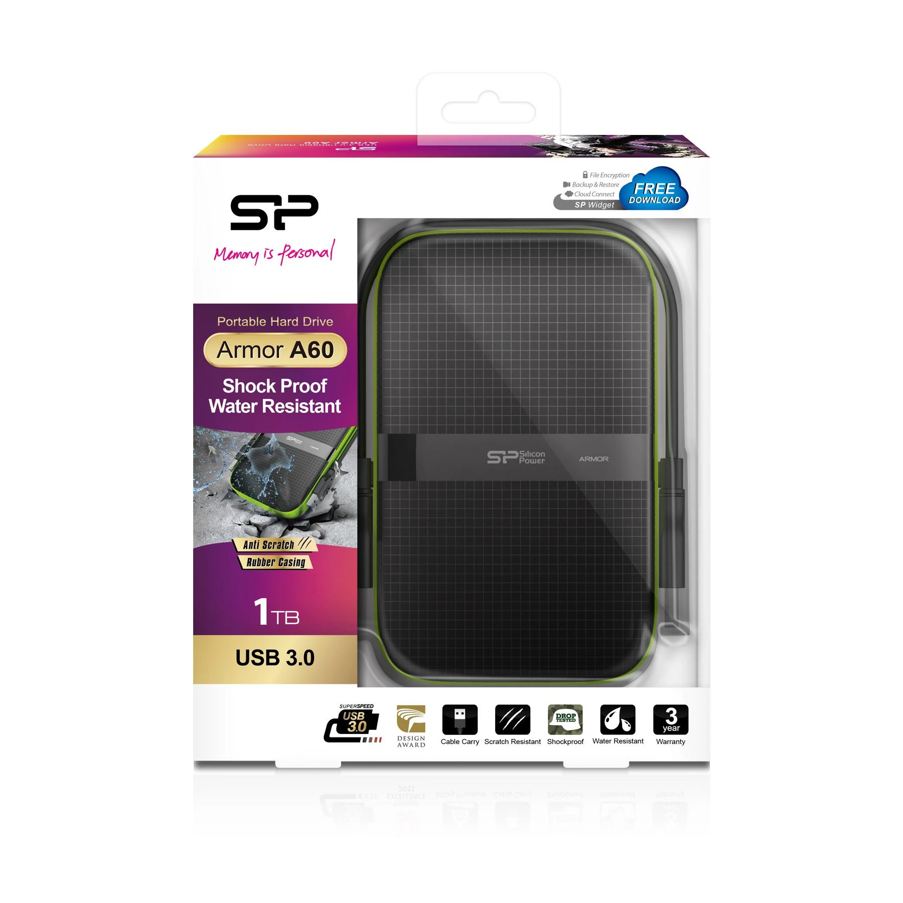 Kietasis diskas Silicon Power Armor A60 1TB 2.5 ", USB 3.1, Juodas/Žalias