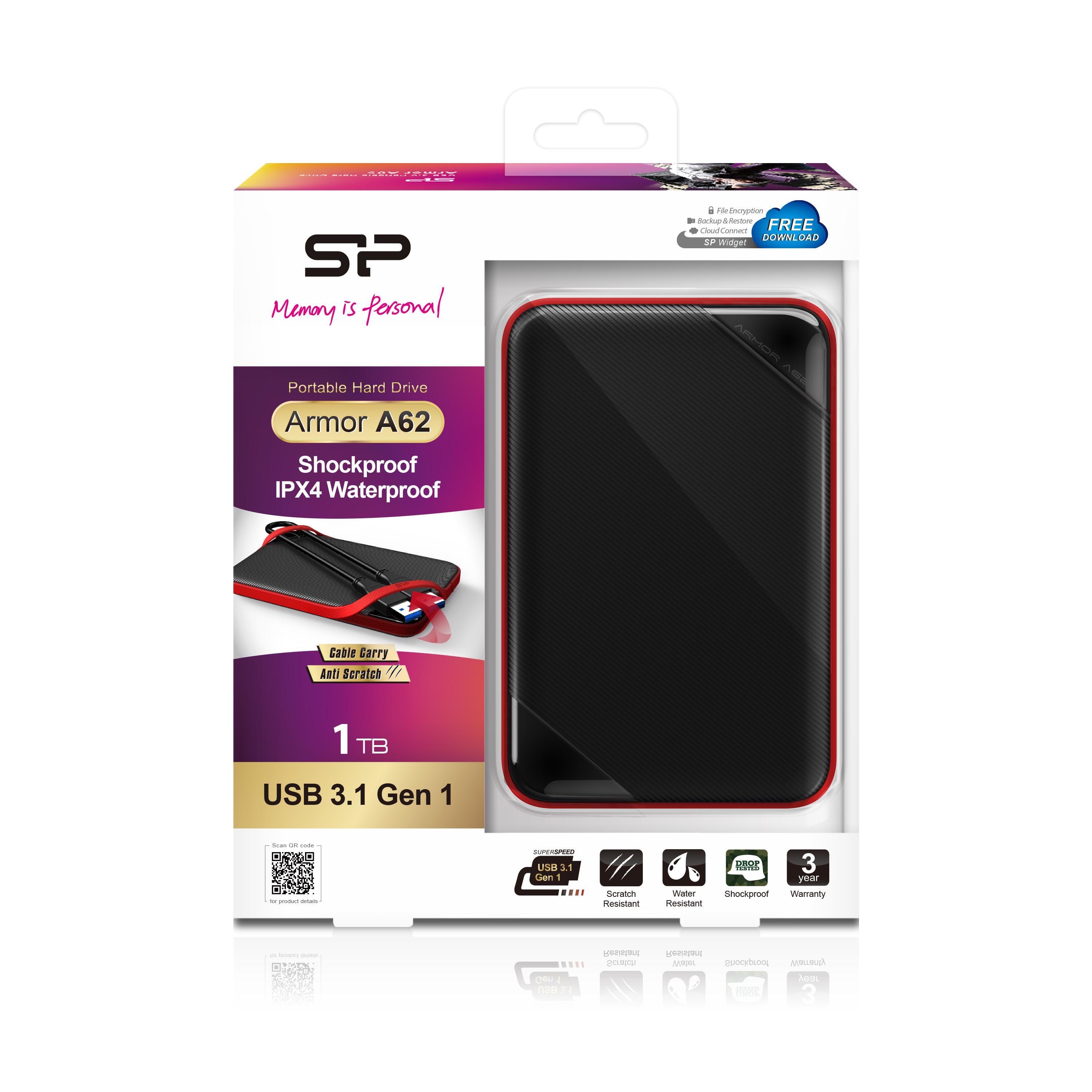 Silicon Power Armor A62 Externe Festplatte – 2 TB, USB 3.0, Wasserdicht Und Stoßfest Nach MIL-STD 810G