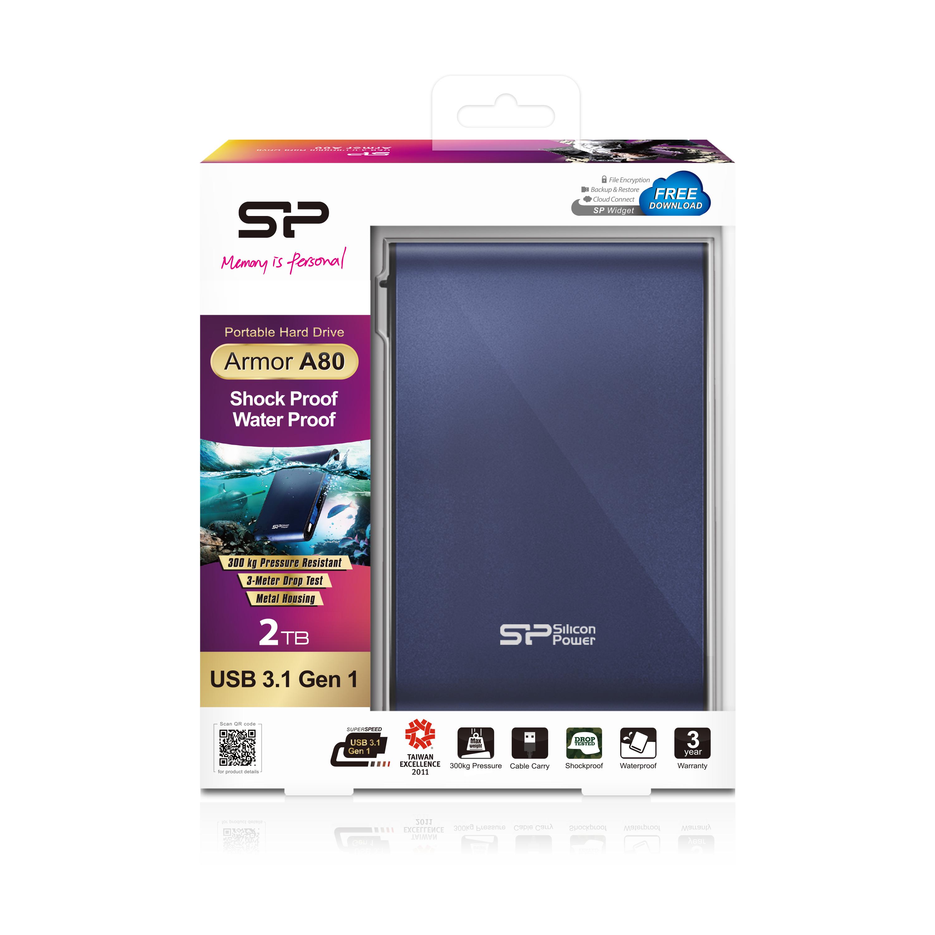 Kietasis diskas Silicon Power Armor A80 2TB | 2000 GB | 2,5" | USB 3.1 | Mėlyna