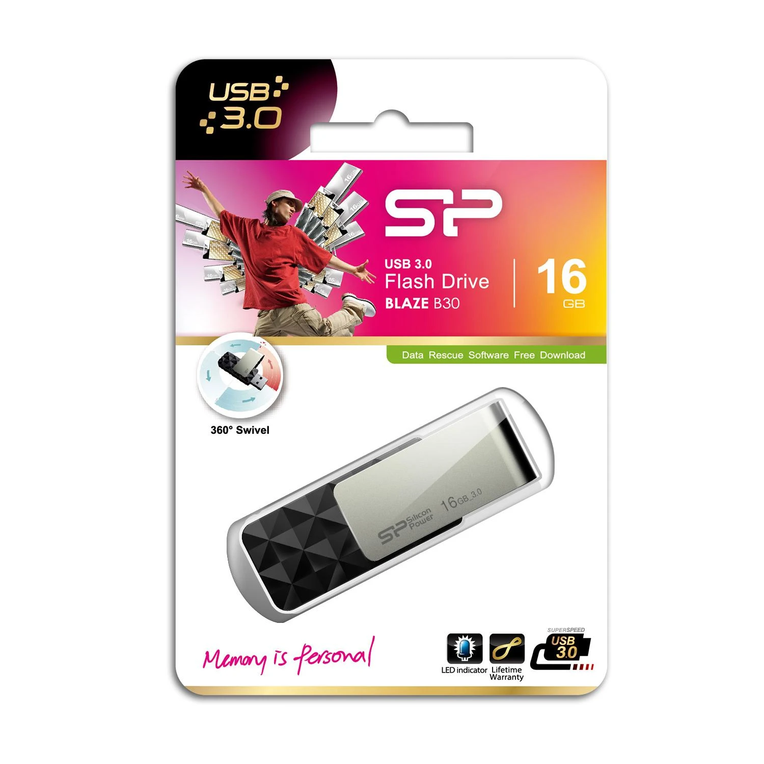 Silicon Power | Blaze B30 | 16 GB | USB A tipo | Juodas