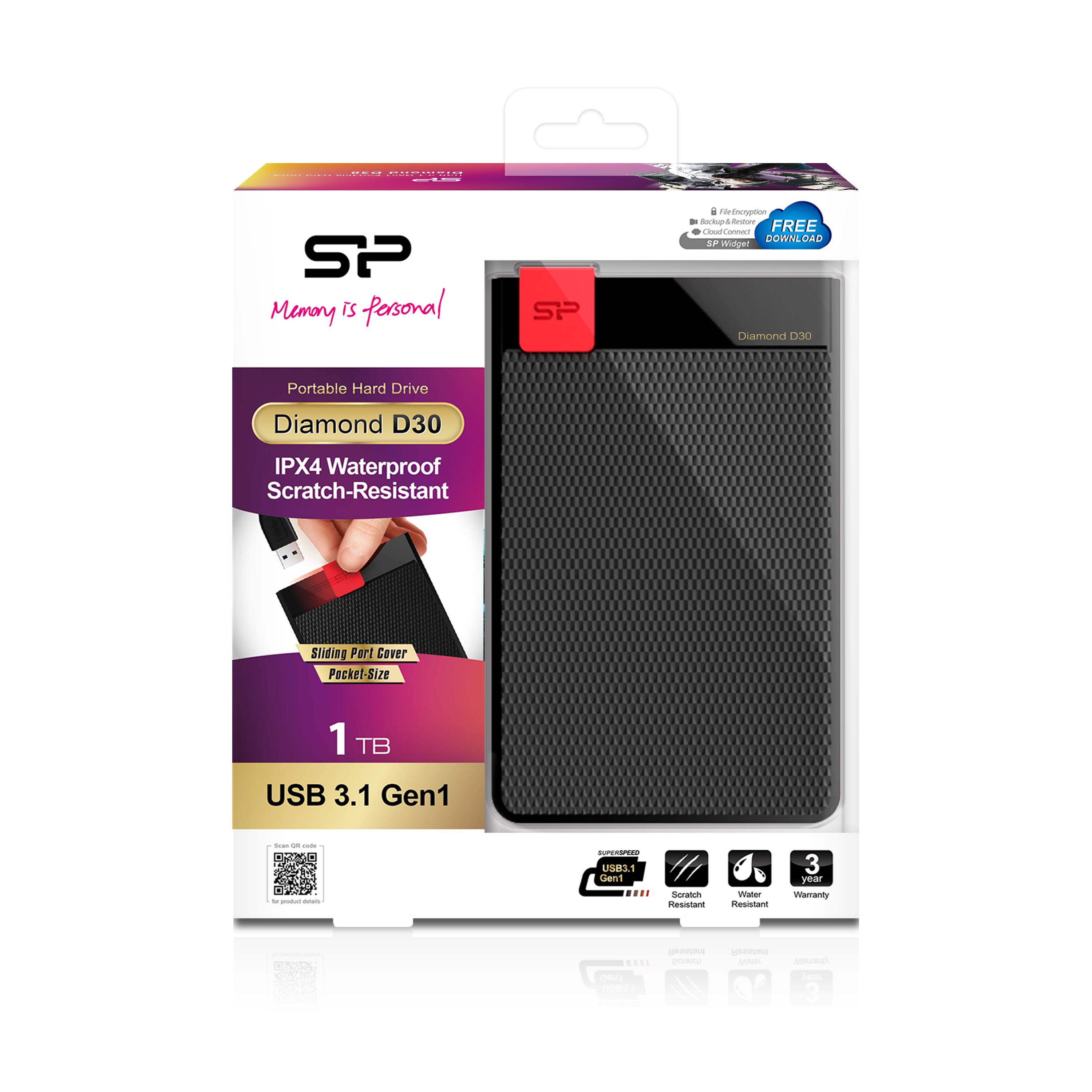 Kietasis diskas Silicon Power Diamond D30 1000 GB, 2.5 ", USB 3.1, Juodas