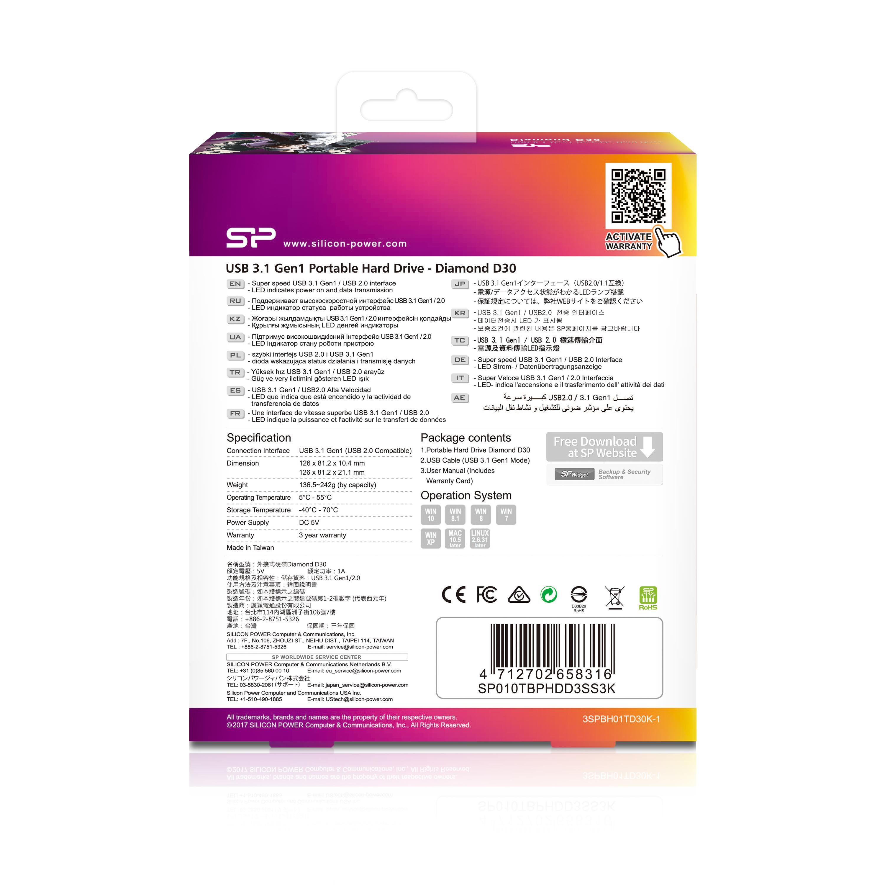 Kietasis diskas Silicon Power Diamond D30 1000 GB, 2.5 ", USB 3.1, Juodas