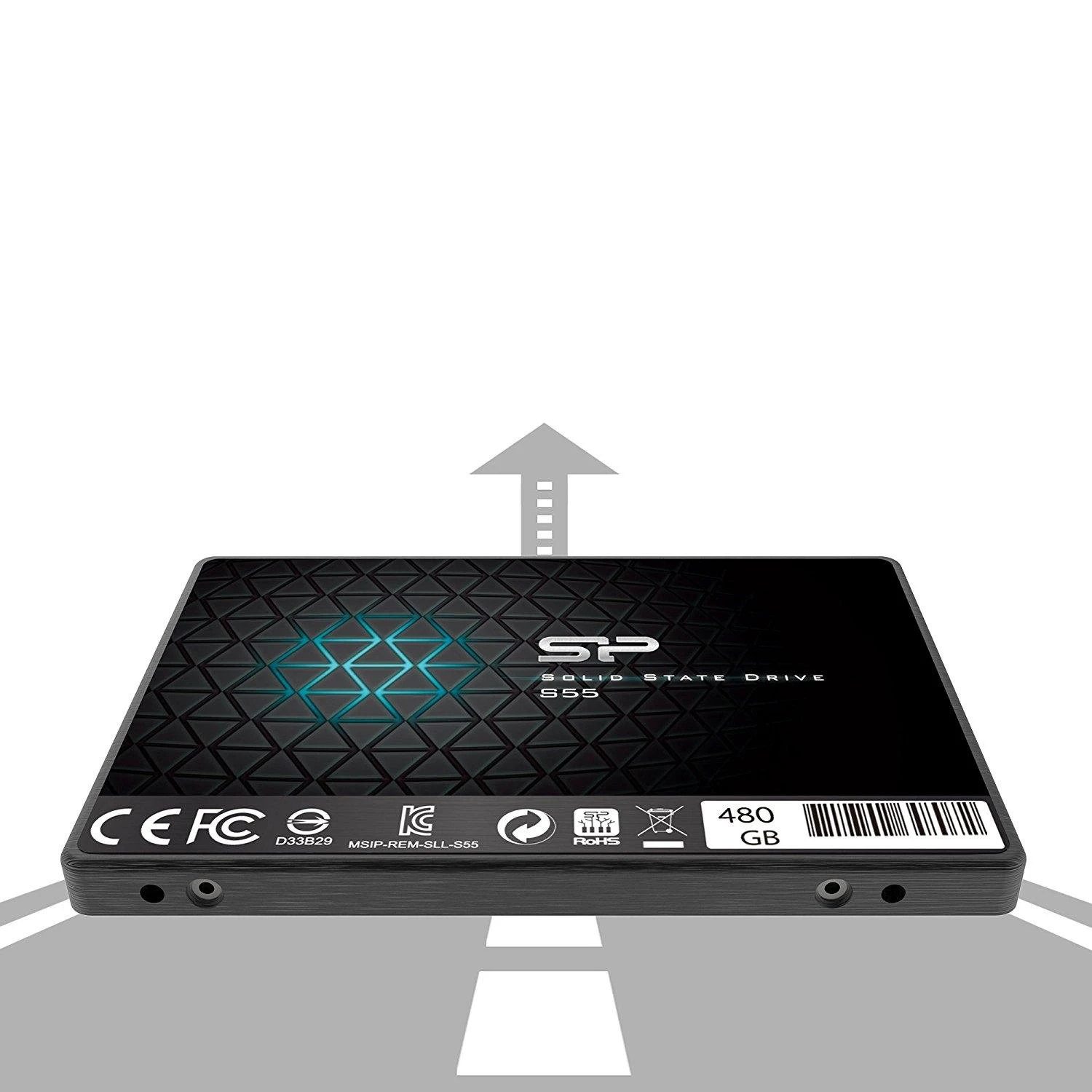Silicon Power Slim S55 480 GB, SSD form factor 2.5", SSD sąsaja SATA, Rašymo greitis 440 MB/s, Skaitymo greitis 550 MB/s