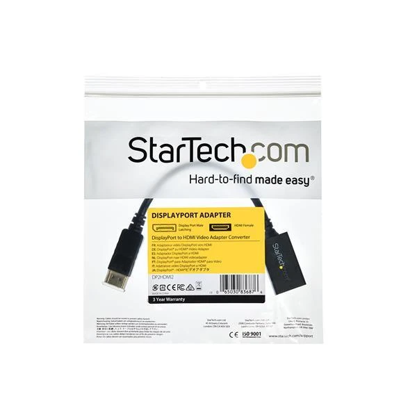 StarTech.com DP2HDMI2 vaizdo kabelio adapteris 0,21 m DisplayPort HDMI Juoda