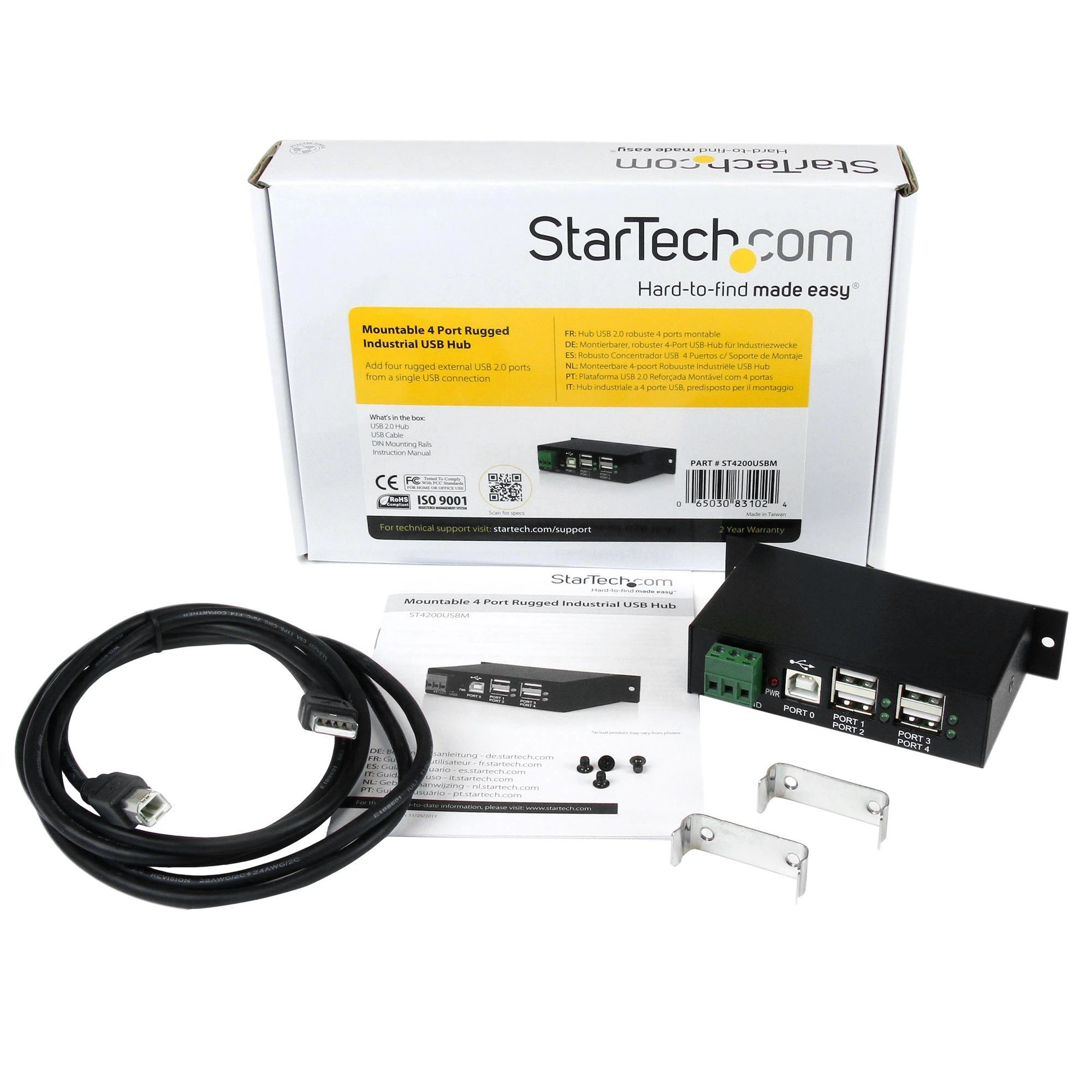 StarTech.com ST4200USBM sąsajos šakotuvas USB 2.0 Type-B 480 Mbit/ai Juoda